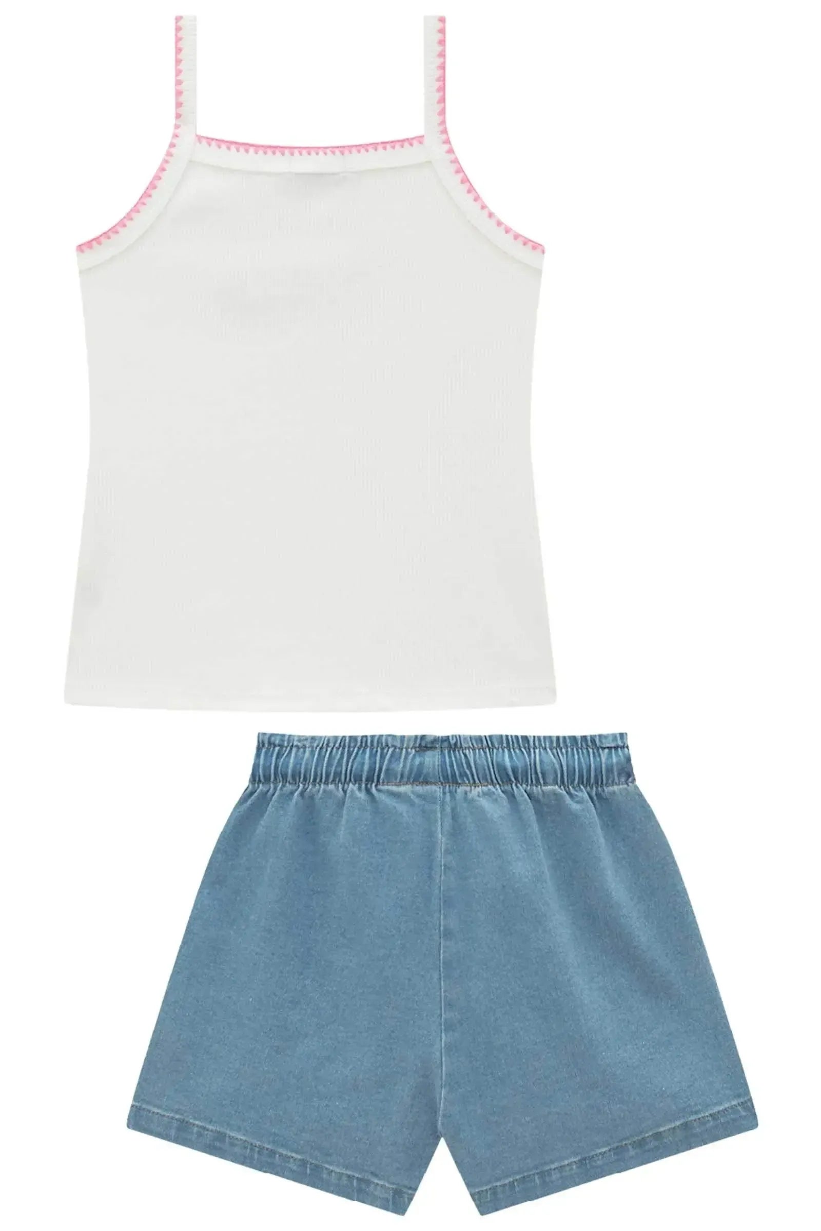 Conjunto de Regata em Canelado Liz e Shorts em Jeans com Elastano 95563 Infanti Infantil Menina