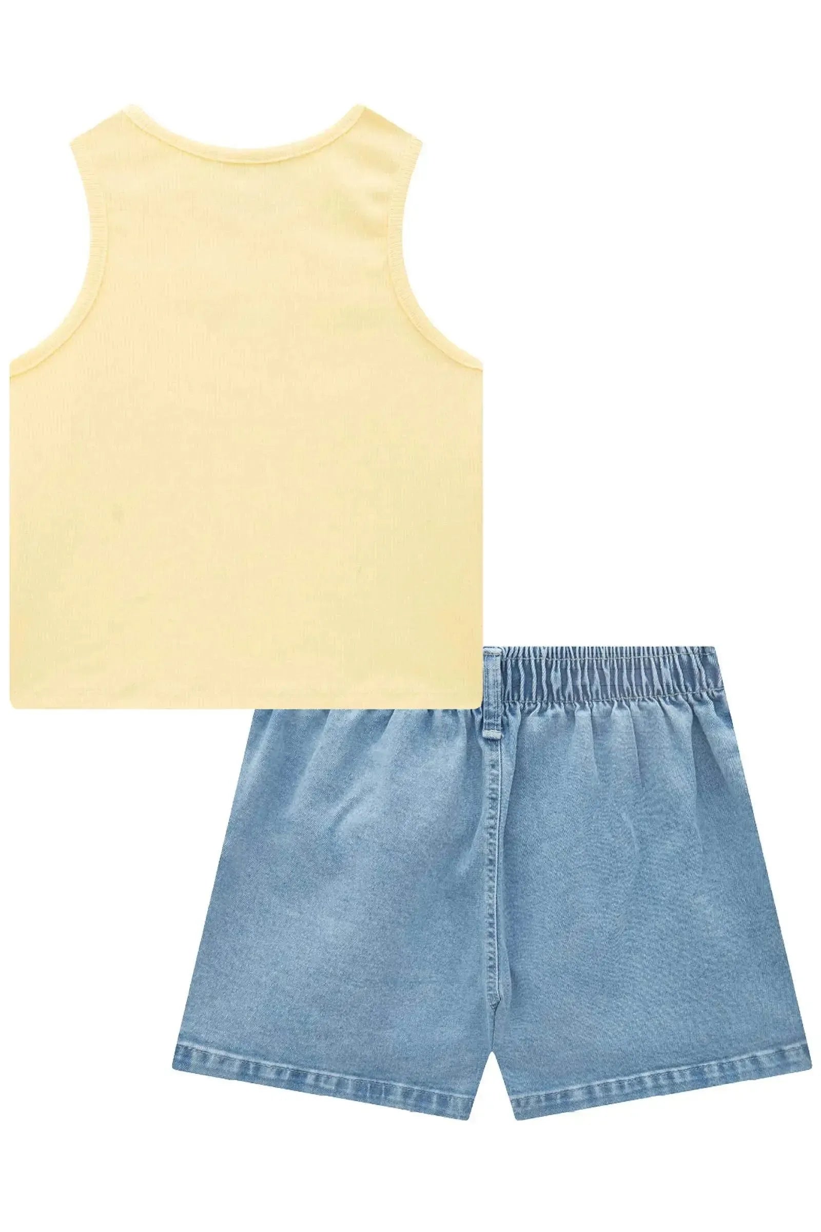 Conjunto de Regata em Canelado Liz e Shorts em Jeans com Elastano 95639 Lilimoon Teen Menina