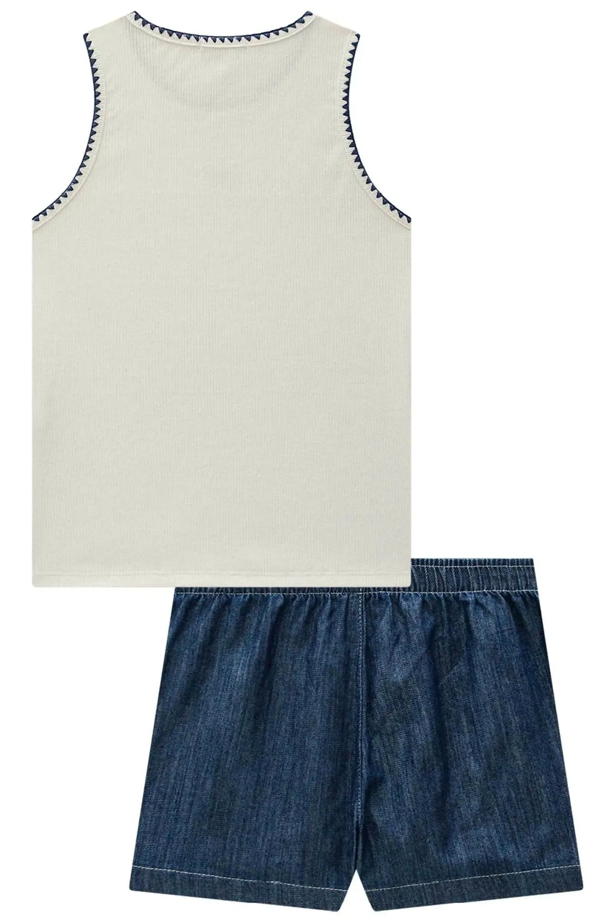 Conjunto de Regata em Canelado Liz e Shorts em Jeans Leve com Elastano 98242 Vic Teen Menina