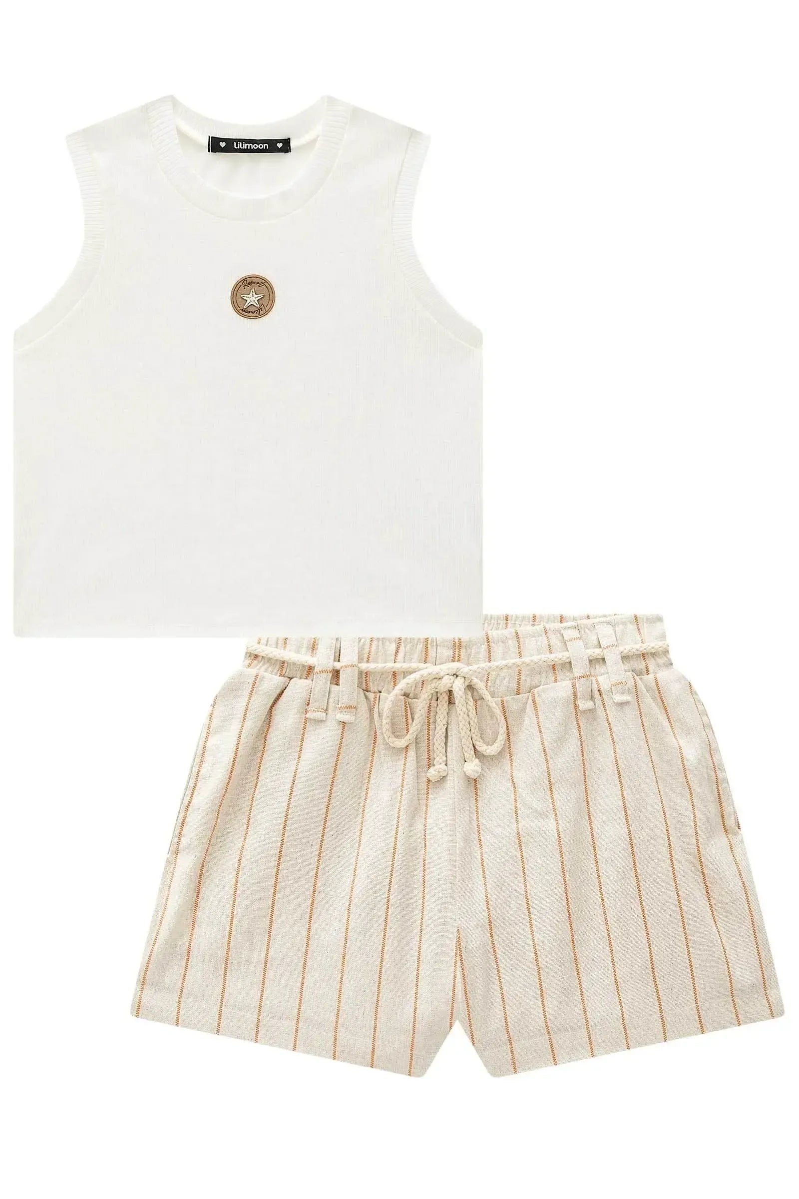 Conjunto de Regata em Canelado Liz e Shorts em Linho Rayon 95501 Lilimoon Teen Menina