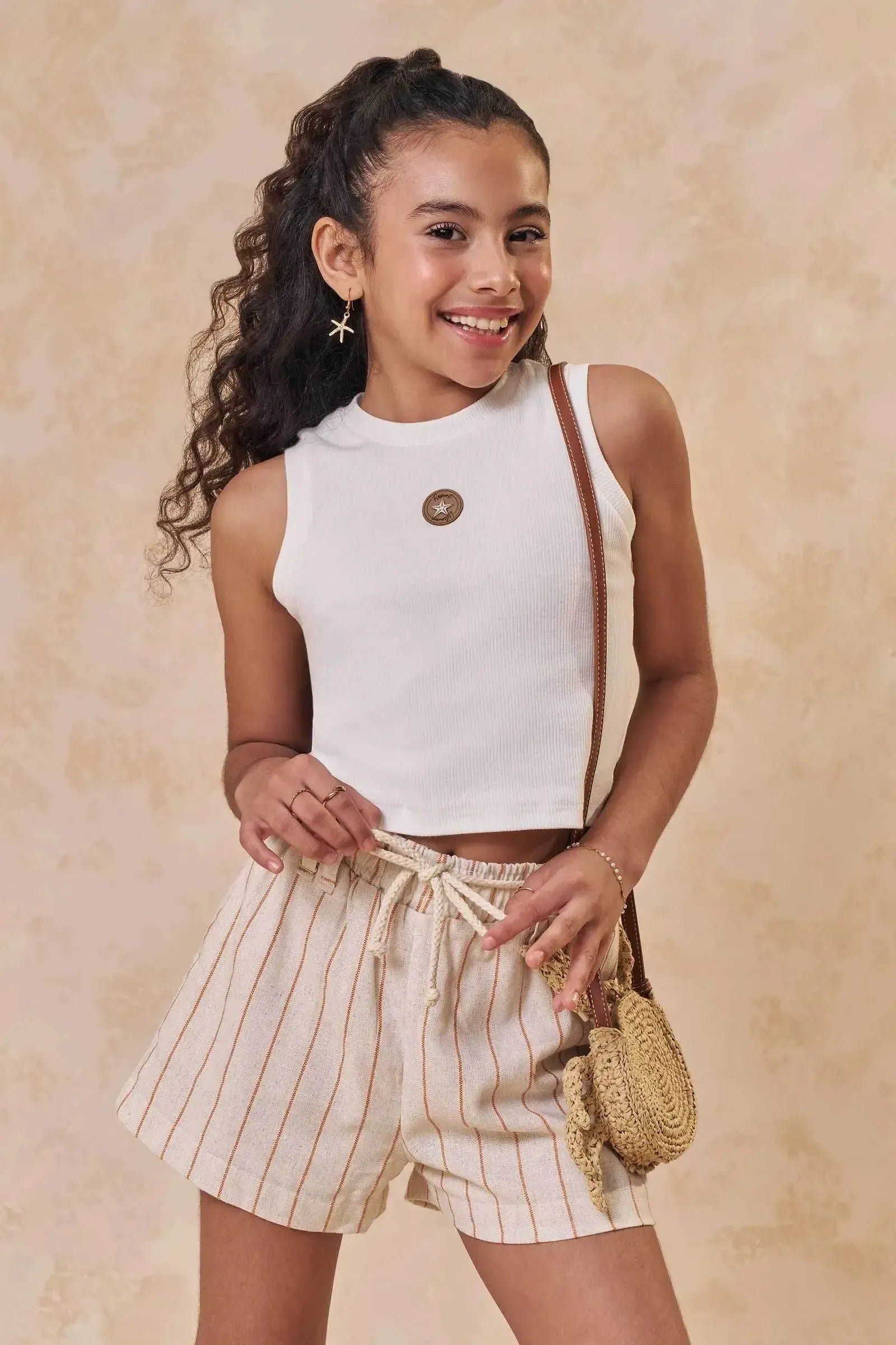 Conjunto de Regata em Canelado Liz e Shorts em Linho Rayon 95501 Lilimoon Teen Menina