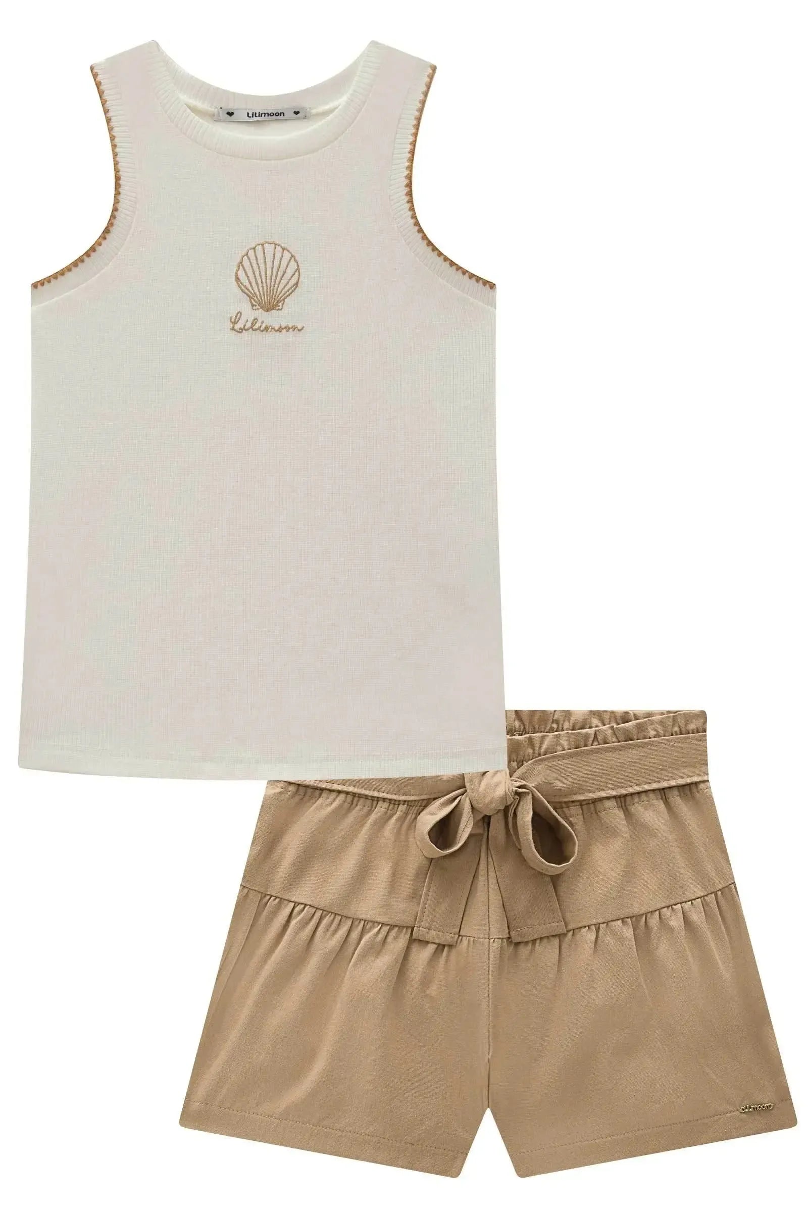 Conjunto de Regata em Canelado Liz e Shorts em Linho Santorine com Elastano 99339 Lilimoon Teen Menina
