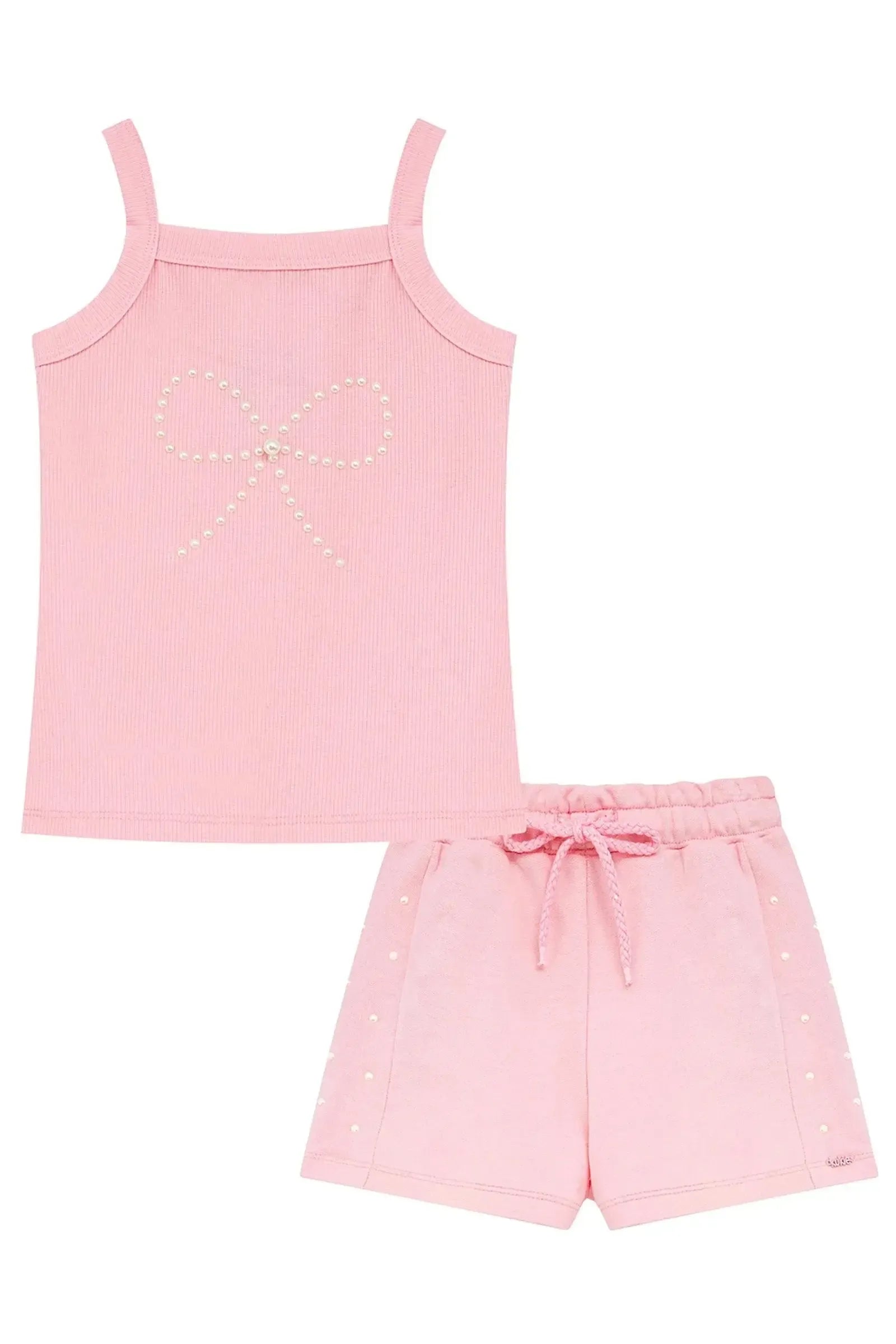 Conjunto de Regata em Canelado Liz e Shorts em Moletom sem Pelúcia 96545 Kukiê Infantil Menina
