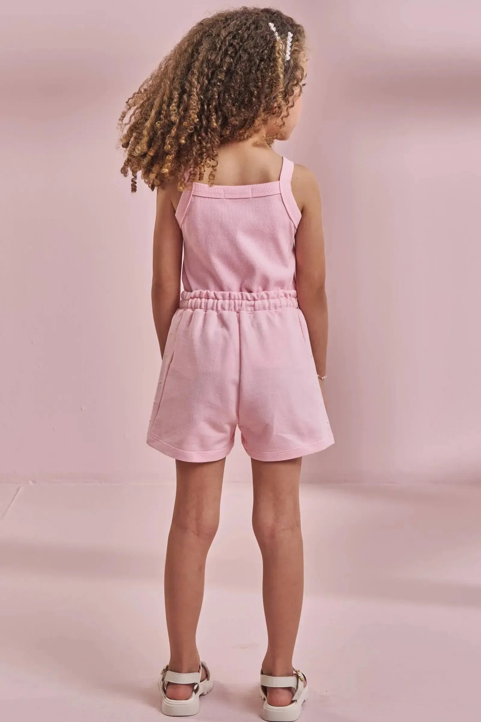 Conjunto de Regata em Canelado Liz e Shorts em Moletom sem Pelúcia 96545 Kukiê Infantil Menina