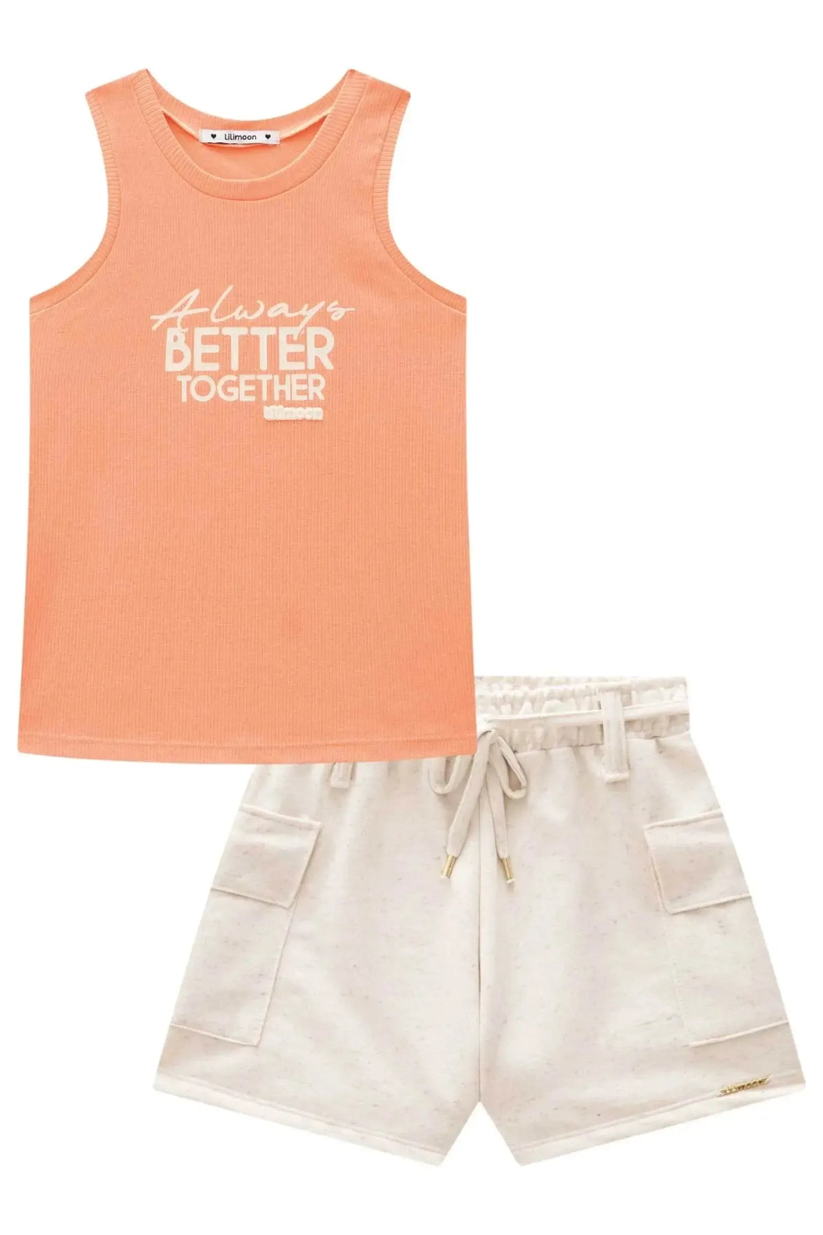 Conjunto de Regata em Canelado Liz e Shorts em Moletom sem Pelúcia 98616 Lilimoon Teen Menina