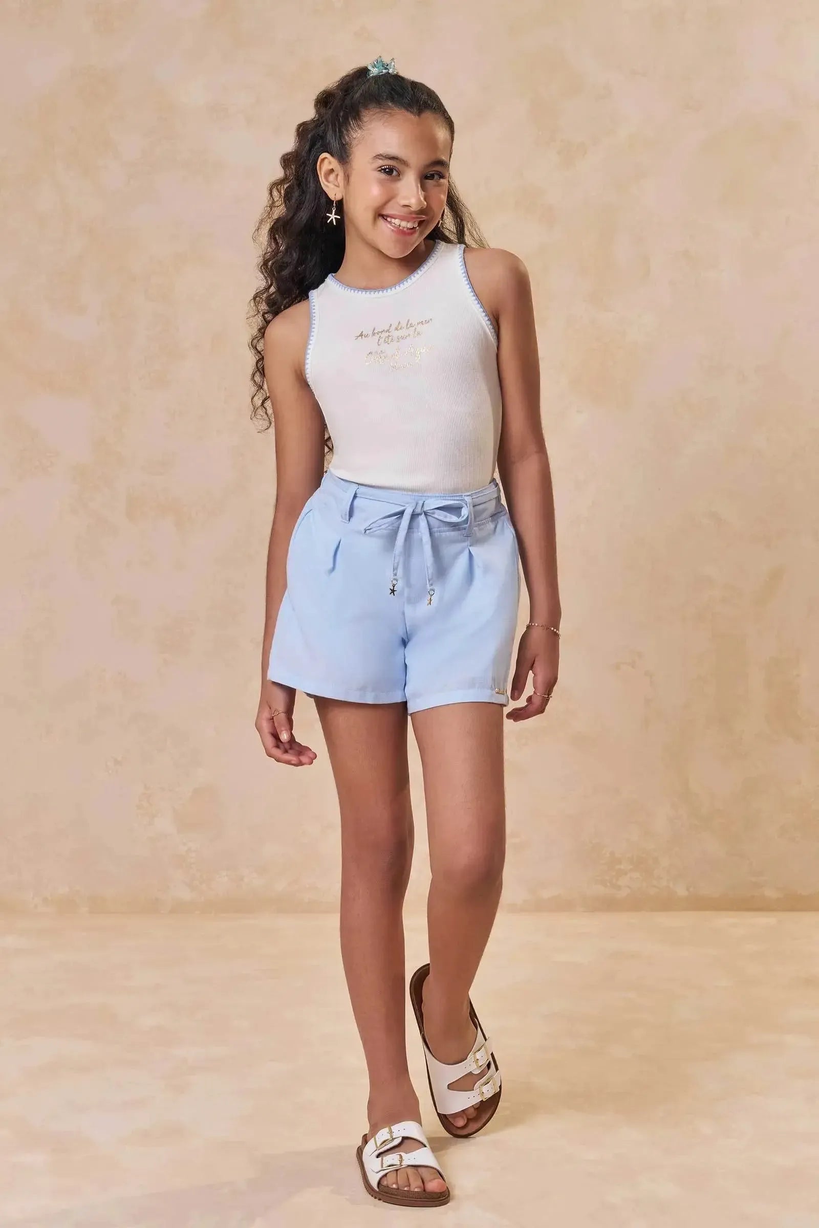 Conjunto de Regata em Canelado Liz e Shorts em Tecido New Positano 95495 Lilimoon Teen Menina