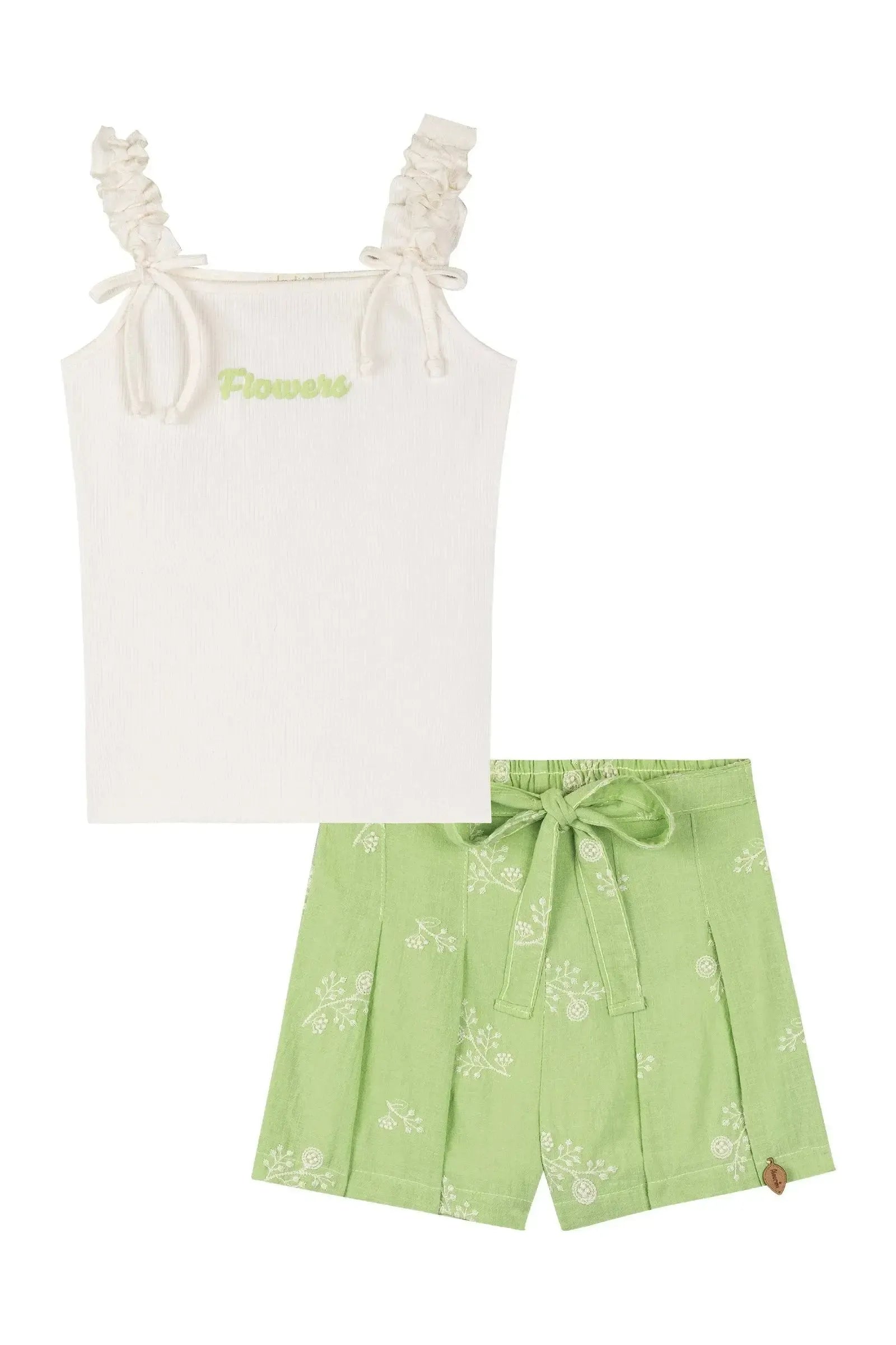 Conjunto de Regata em Canelado Liz e Shorts em Tricoline Bordado 86474 Kukiê Infantil Menina
