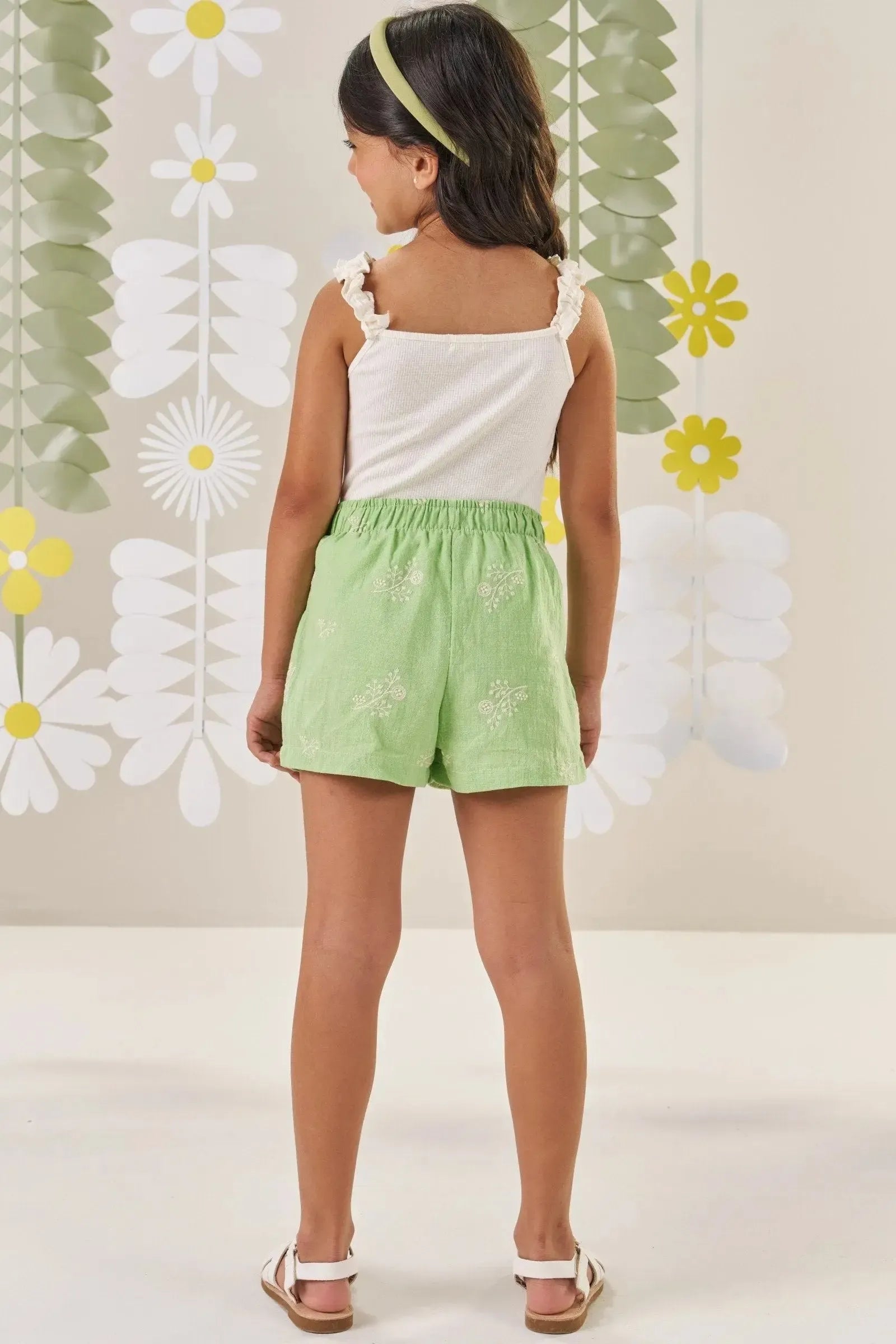 Conjunto de Regata em Canelado Liz e Shorts em Tricoline Bordado 86474 Kukiê Infantil Menina