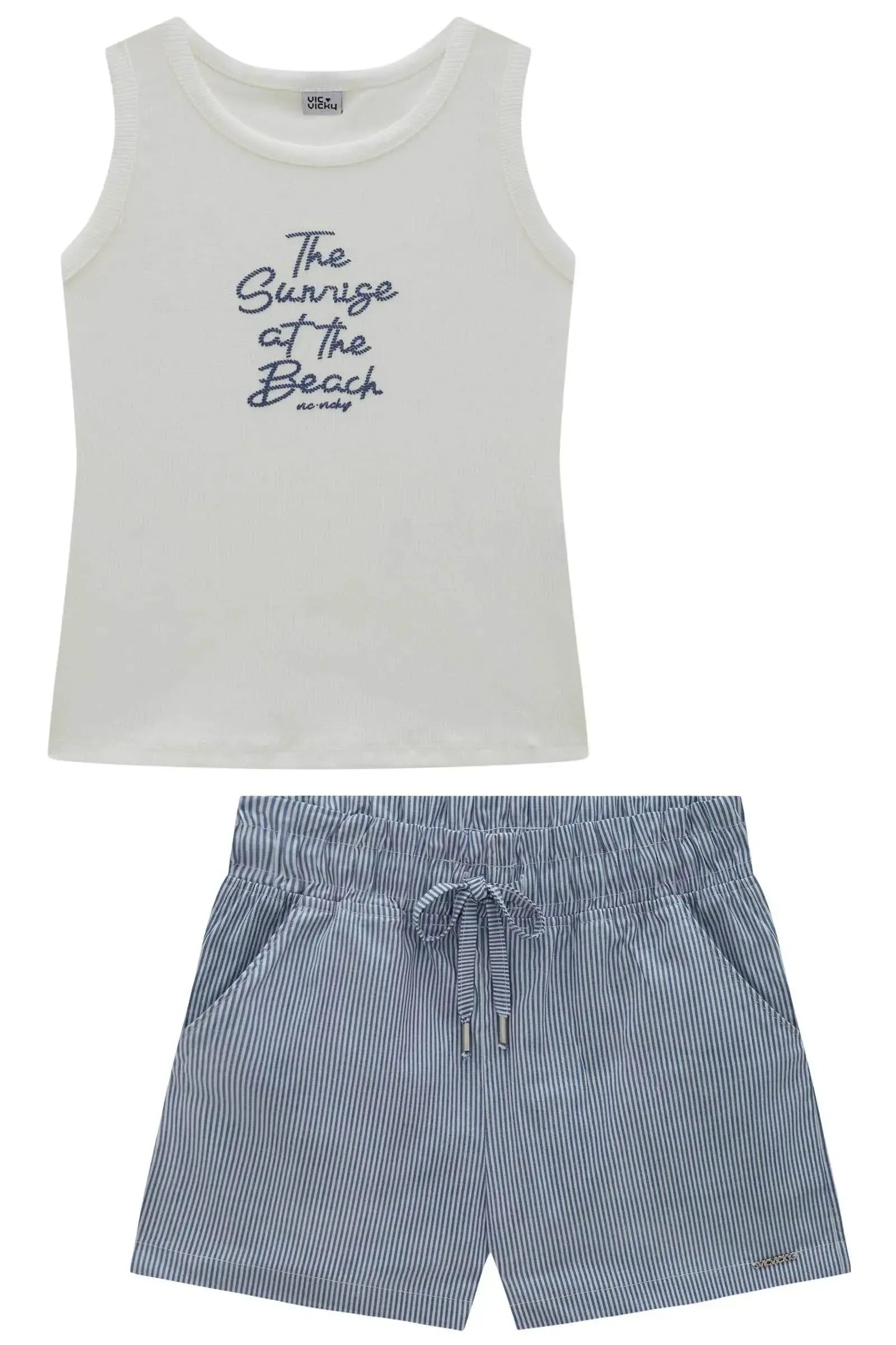 Conjunto de Regata em Canelado Liz e Shorts em Tricoline com Elastano 96871 Vic&Vicky Teen Menina