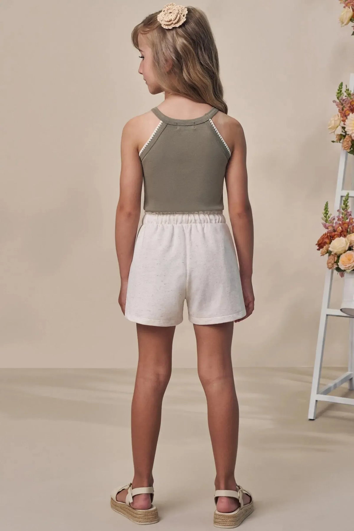 Conjunto de Regata em Cotton com Shorts em Moletom sem Pelúcia 99170 Infanti Infantil Menina