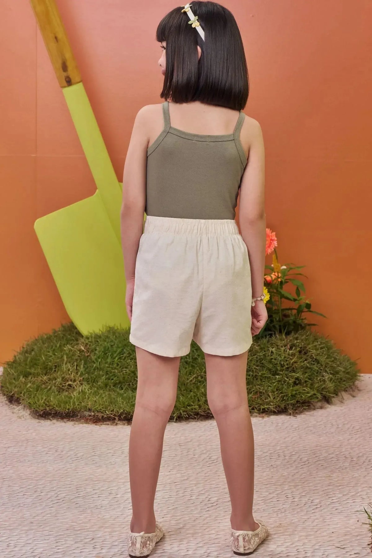 Conjunto de Regata em Cotton e Short Saia em Linho Santorini com Elastano 98397 Kukiê Infantil Menina