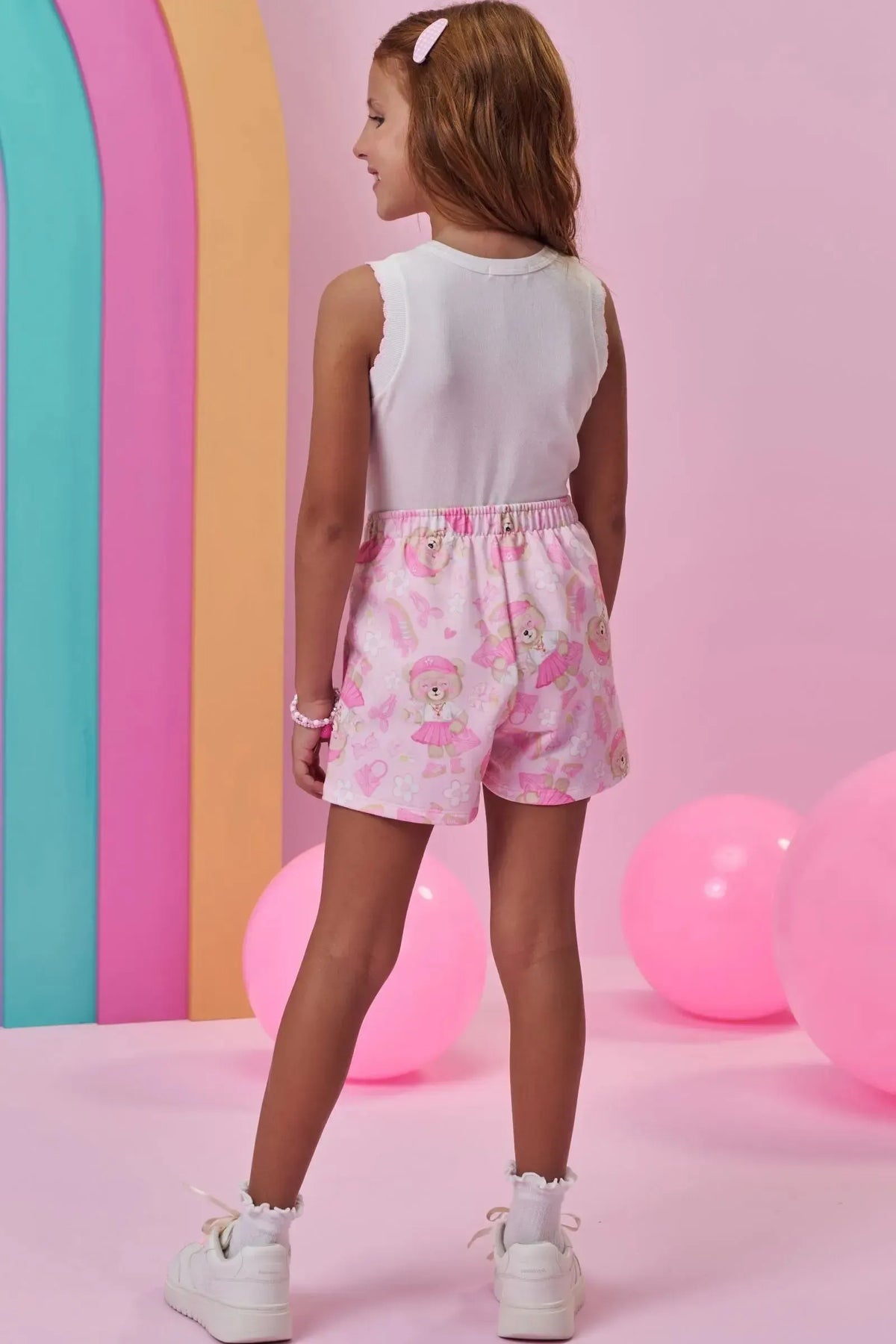 Conjunto de Regata em Cotton e Short Saia em Molecotton 99019 Kukiê Infantil Menina
