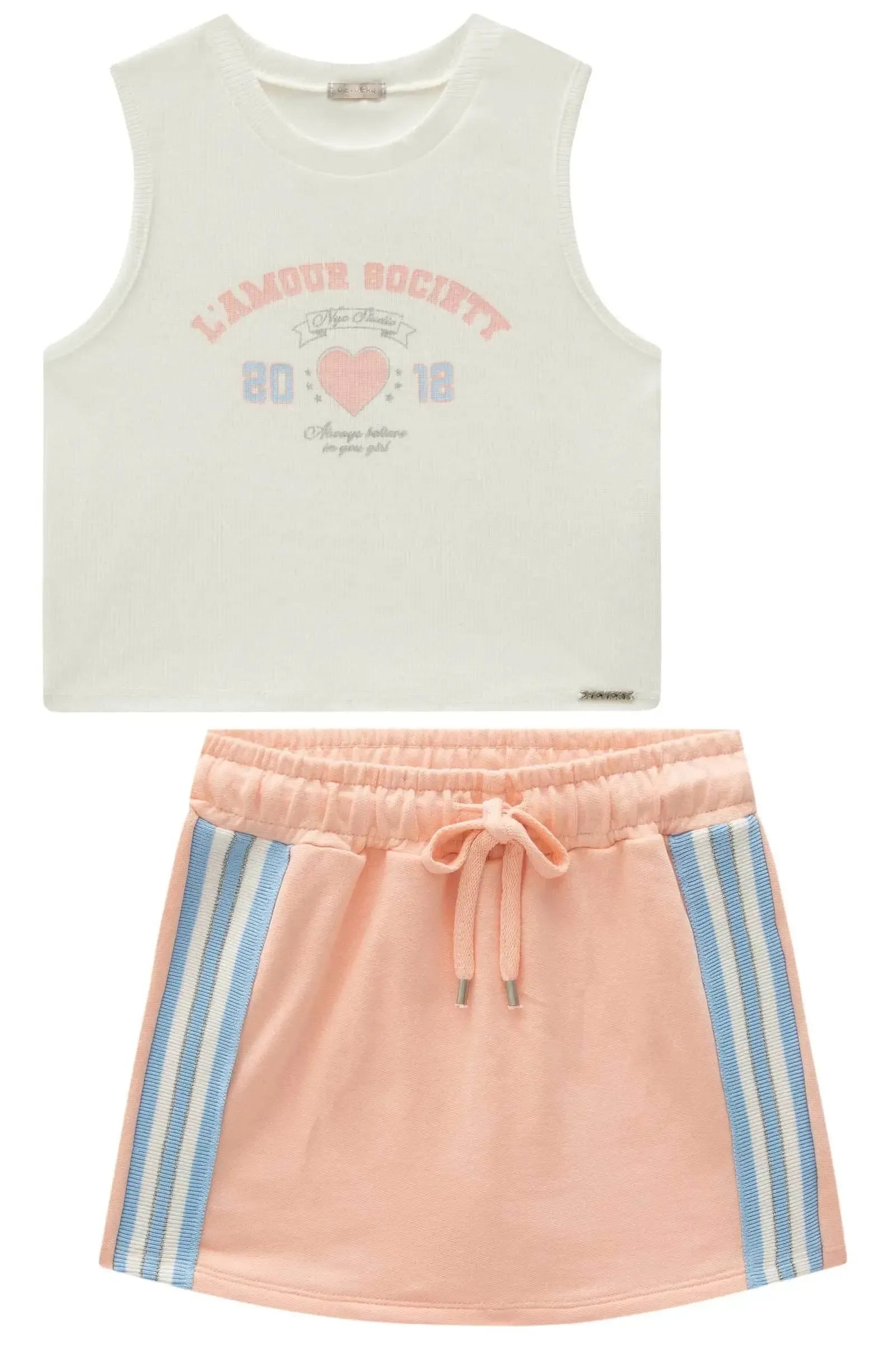 Conjunto de Regata em Cotton e Short Saia em Moletom sem Pelúcia 96861 Vic&Vicky Teen Menina