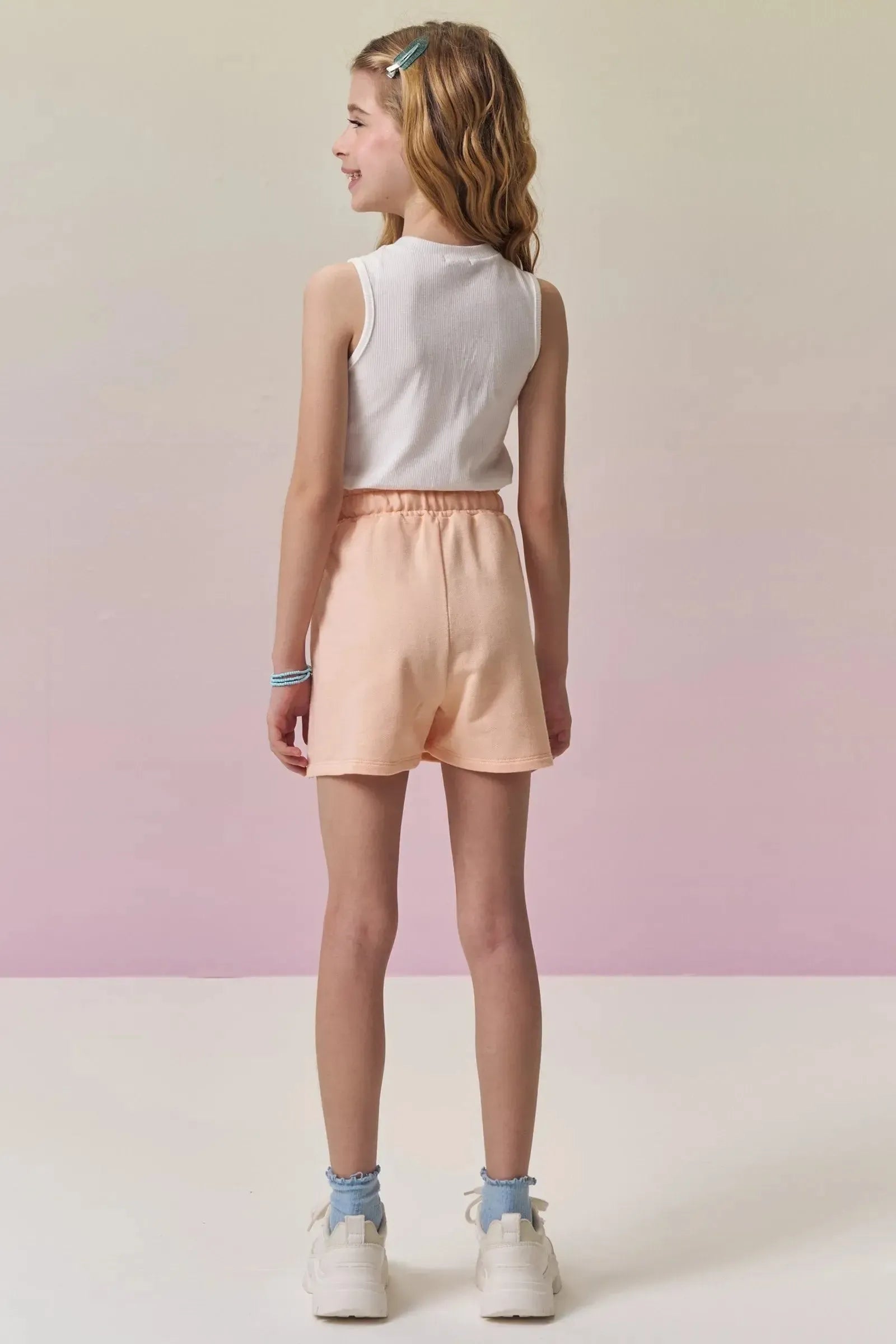 Conjunto de Regata em Cotton e Short Saia em Moletom sem Pelúcia 96861 Vic&Vicky Teen Menina