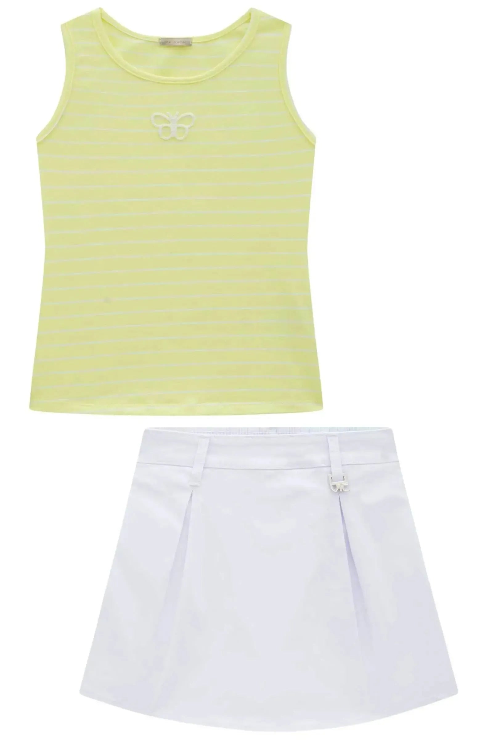 Conjunto de Regata em Cotton e Short Saia em Sarja com Elastano 96856 Vic&Vicky Teen Menina