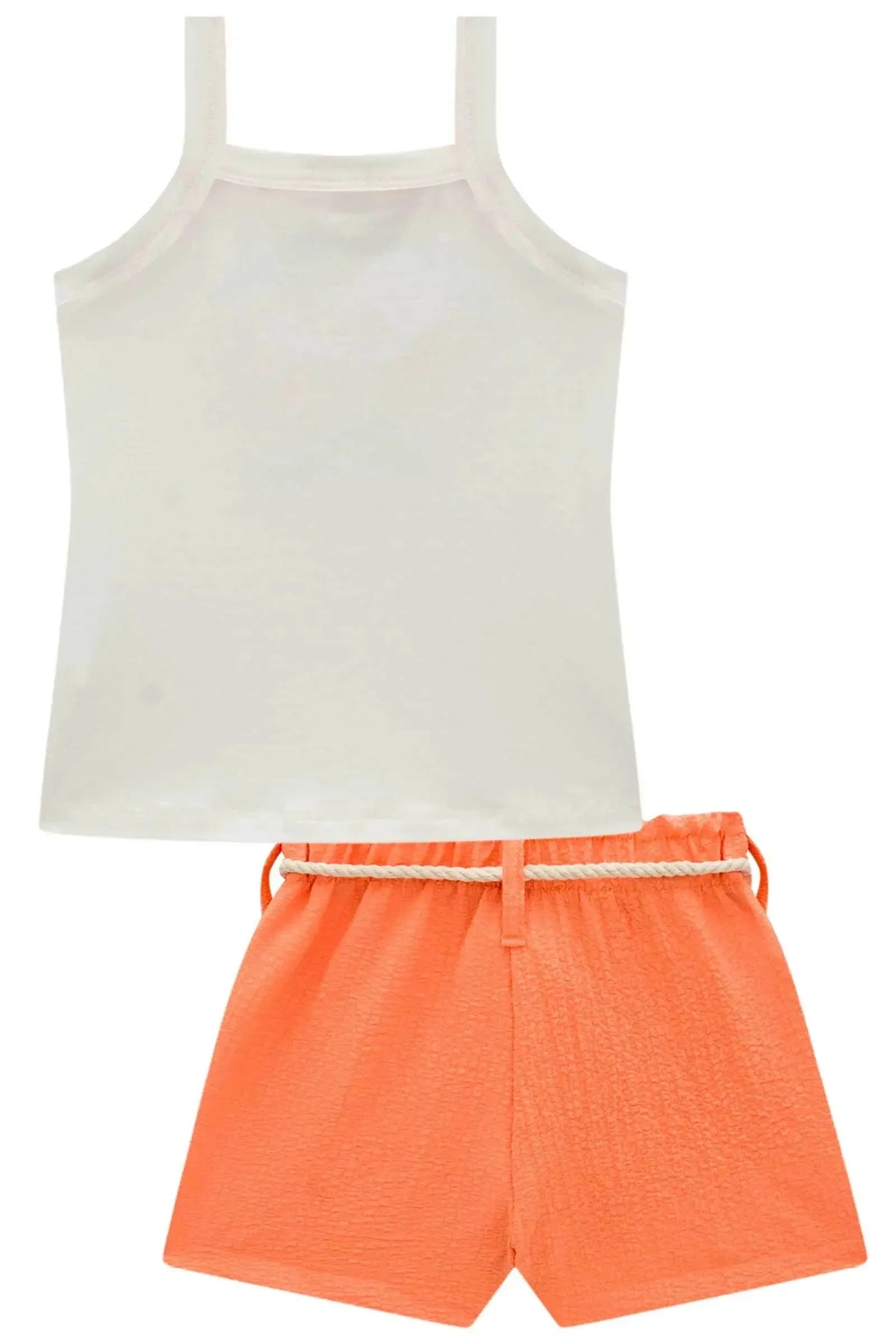 Conjunto de Regata em Cotton e Shorts em Crepe Cascalho 98281 Kukiê Infantil Menina