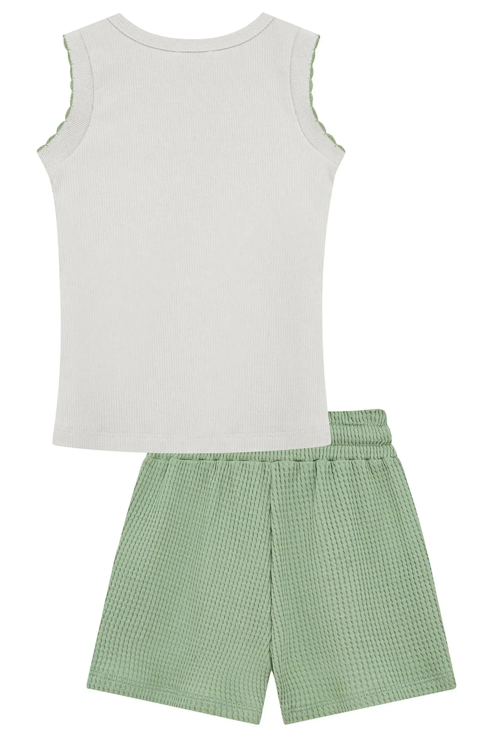Conjunto de Regata em Cotton e Shorts em Malha Big Waffle 95568 Kukiê Infantil Menina