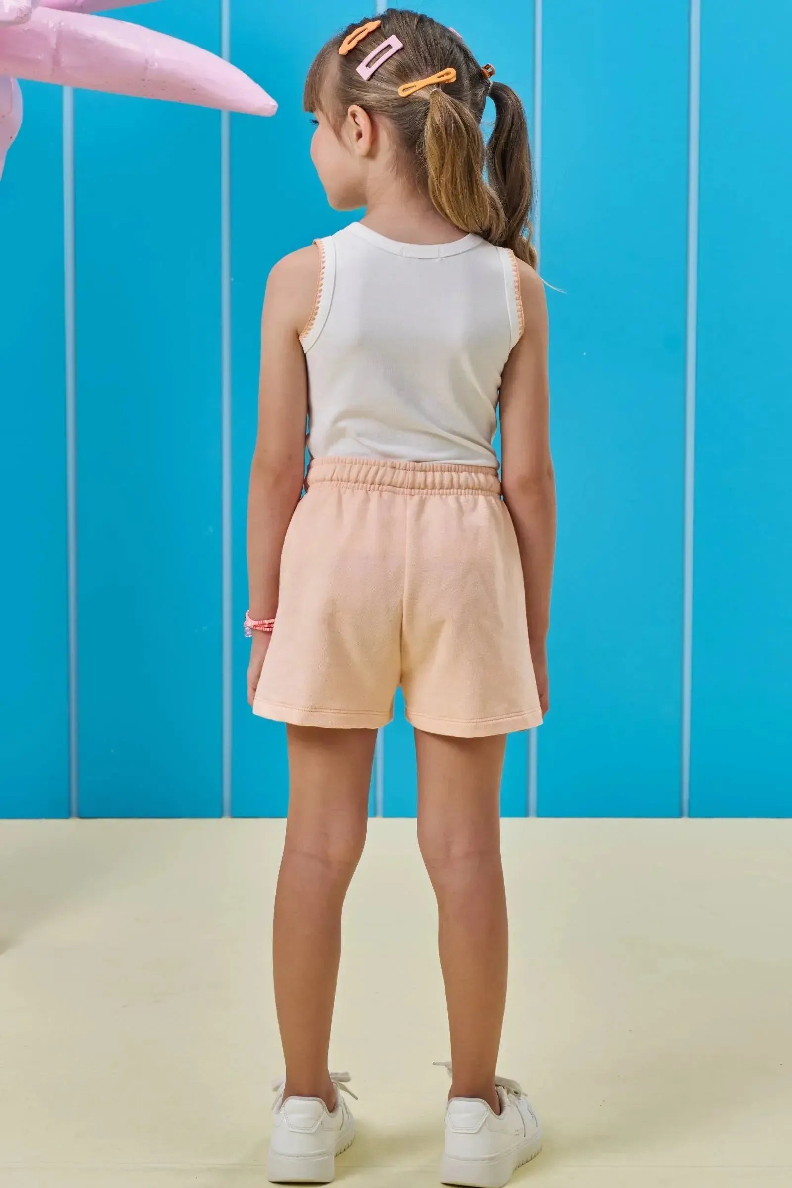 Conjunto de Regata em Cotton e Shorts em Moletom sem Pelúcia 96432 Kukiê Infantil Menina