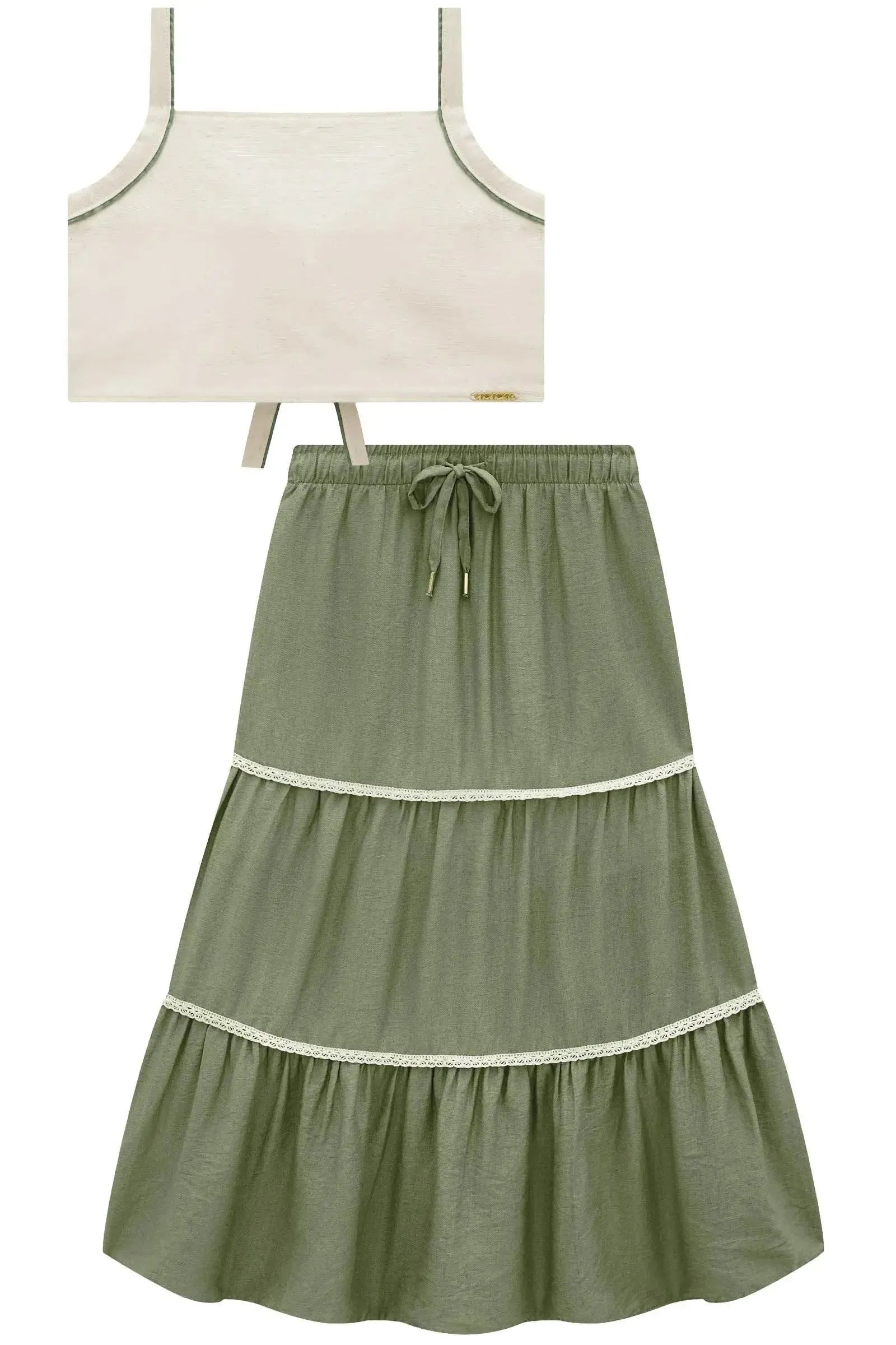 Conjunto de Regata em Linho com Elastano e Saia New Midi em Linho Capri 94424 Vic&Vicky Teen Menina
