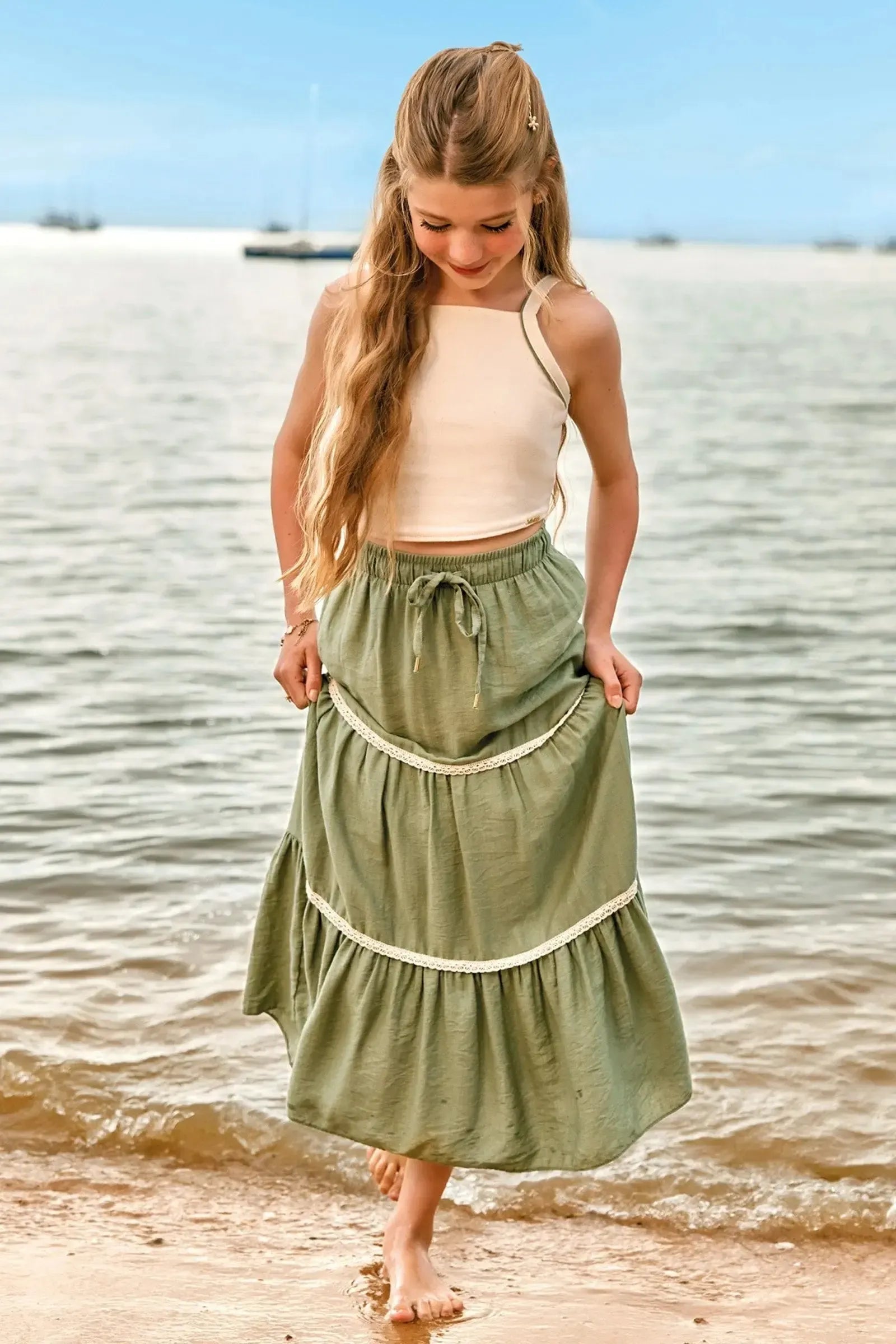 Conjunto de Regata em Linho com Elastano e Saia New Midi em Linho Capri 94424 Vic&Vicky Teen Menina