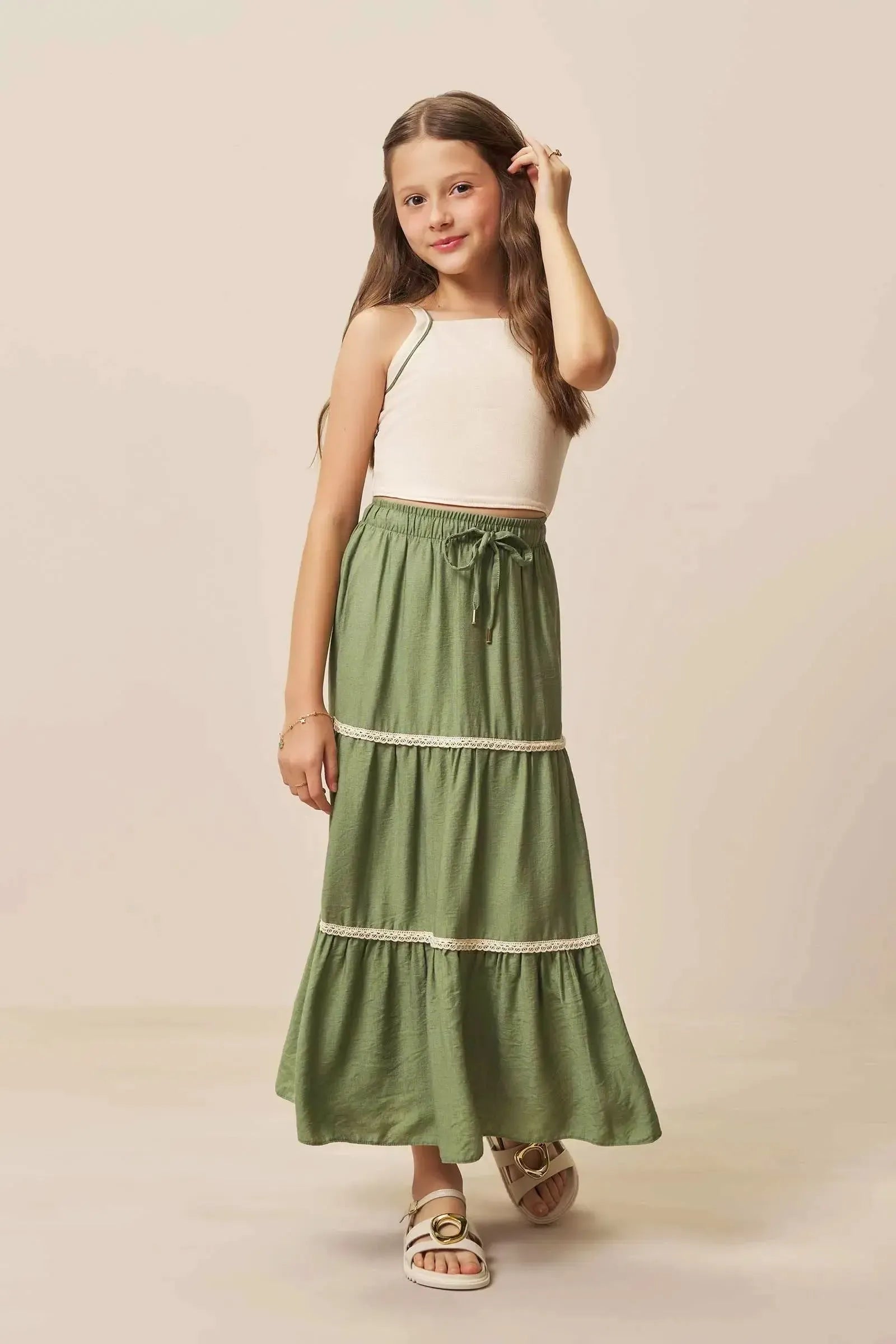 Conjunto de Regata em Linho com Elastano e Saia New Midi em Linho Capri 94424 Vic&Vicky Teen Menina