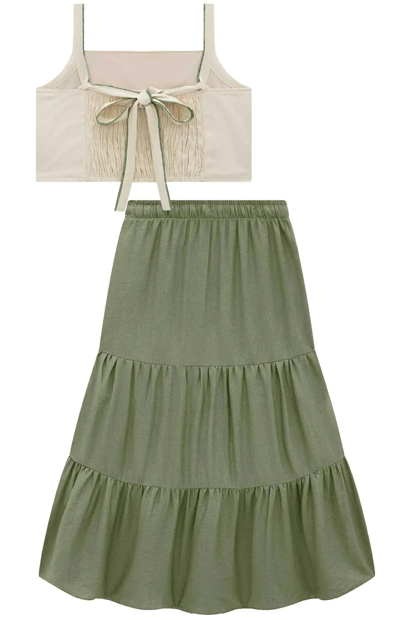 Conjunto de Regata em Linho com Elastano e Saia New Midi em Linho Capri 94424 Vic&Vicky Teen Menina