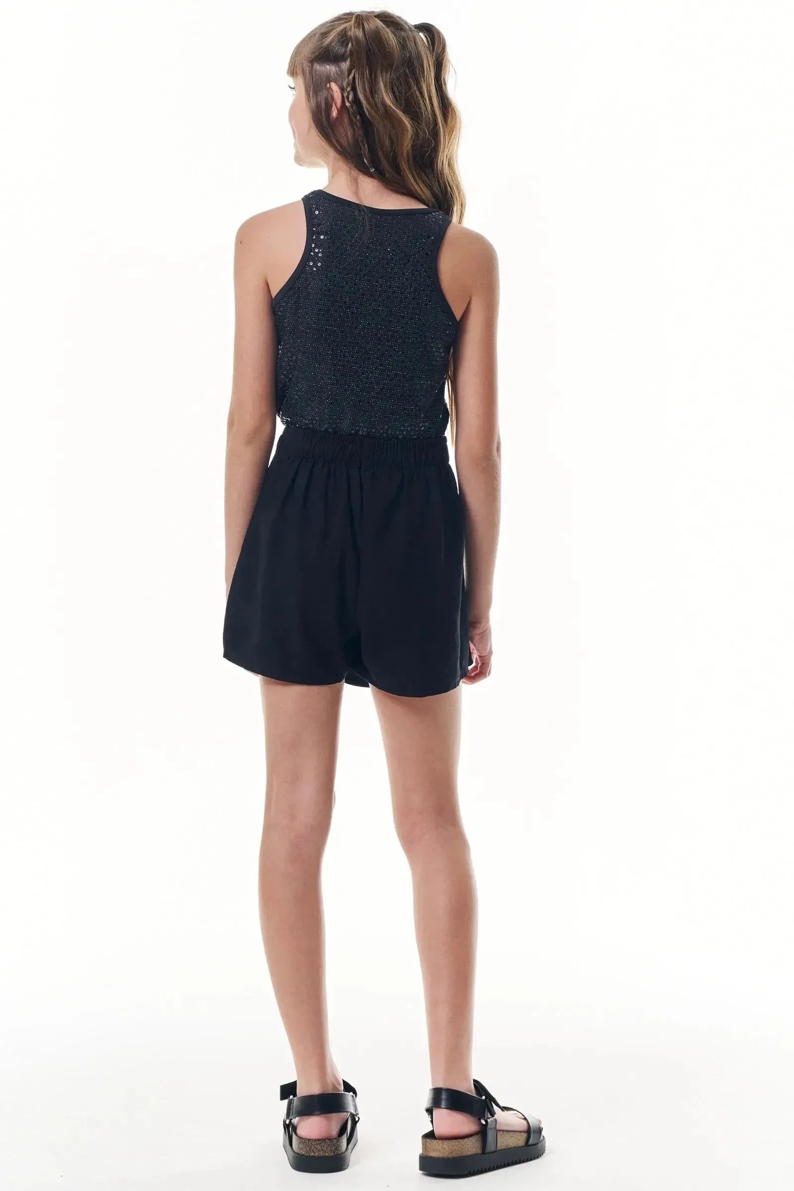 Conjunto de Regata em Malha Brilho e Short Saia em Alfaiataria Marant 96902 Vic&Vicky Teen Menina