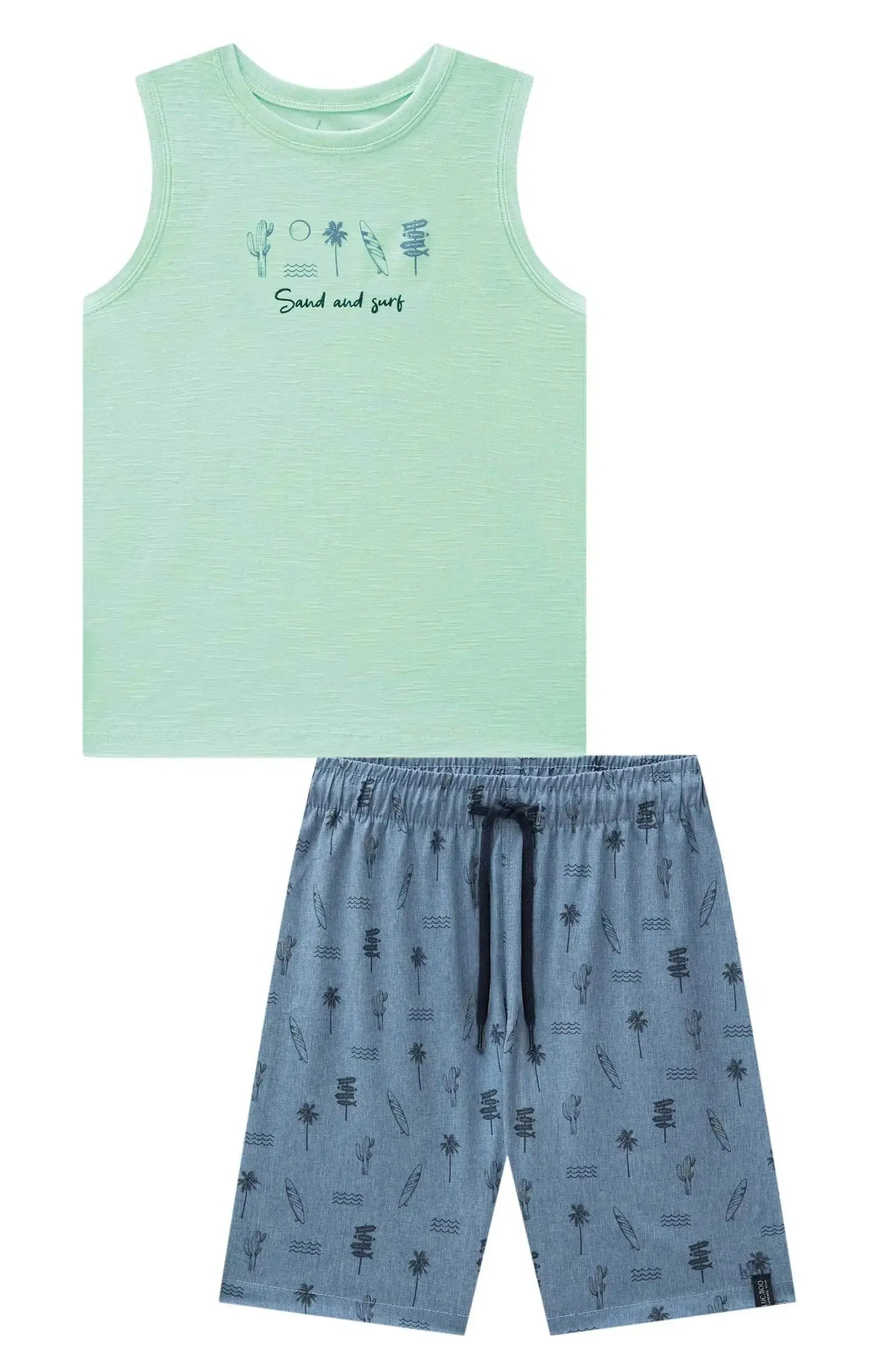 Conjunto de Regata em Malha Flamê e Bermuda em Nylon Hidronatic com Elastano 87559 LucBoo Infantil Menino