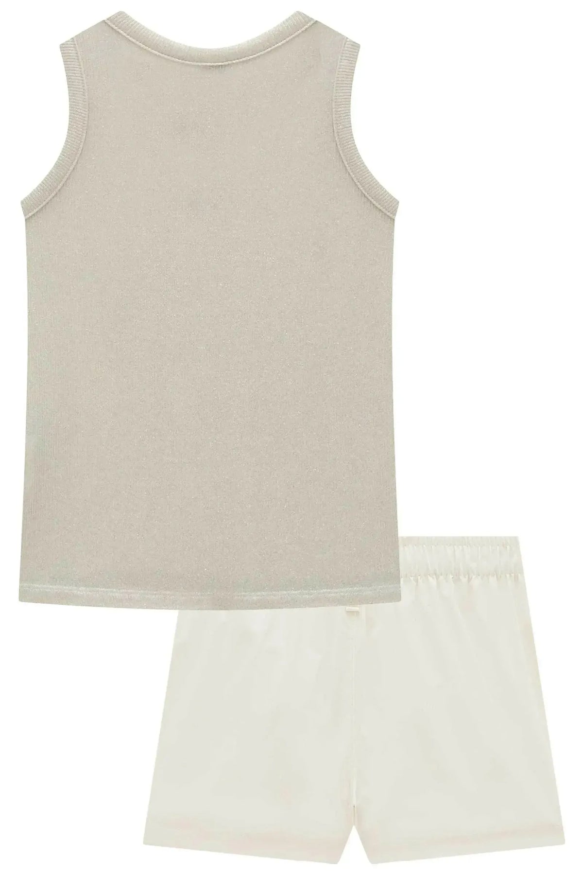 Conjunto de Regata em Malha Foil e Shorts em Alfaiataria Tecno Cargo 98617 Vic Teen Menina