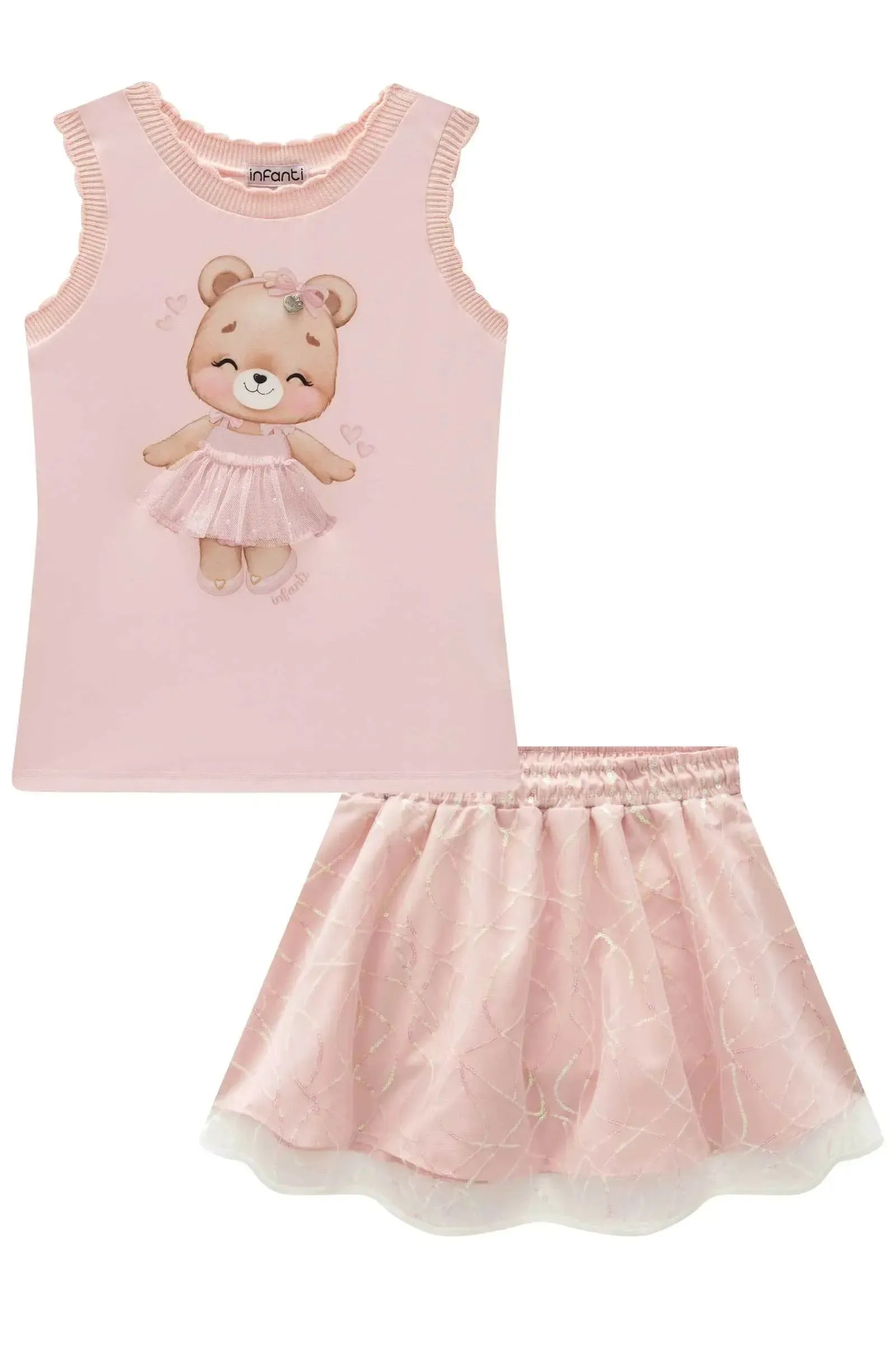 Conjunto de Regata em Malha Power e Saia em Tule Paetê (com Shorts Embutido) 96965 Infanti Infantil Menina