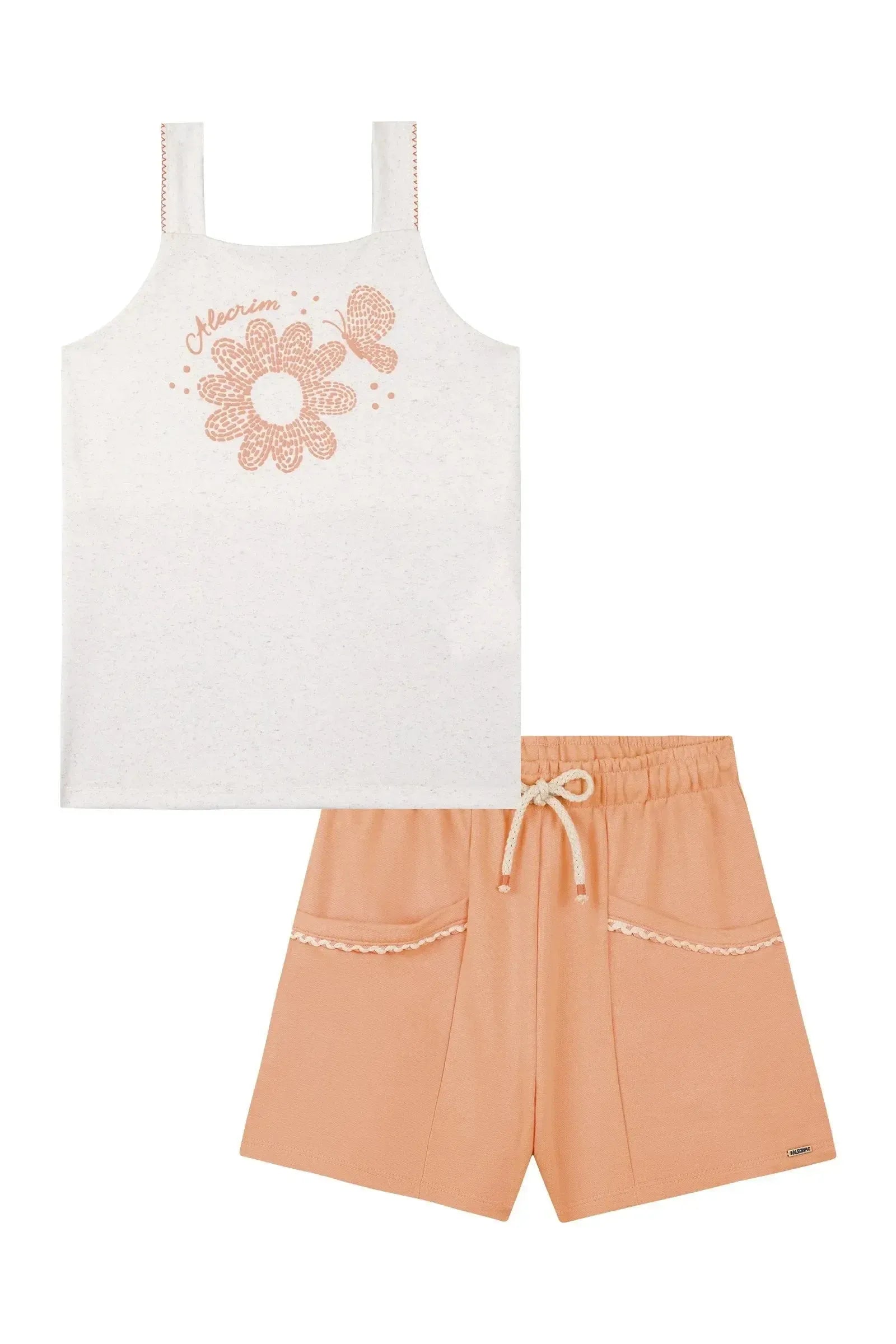 Conjunto de Regata em Malha Power e Shorts em Moletom sem Pelúcia 88047 Kukiê Infantil Menina