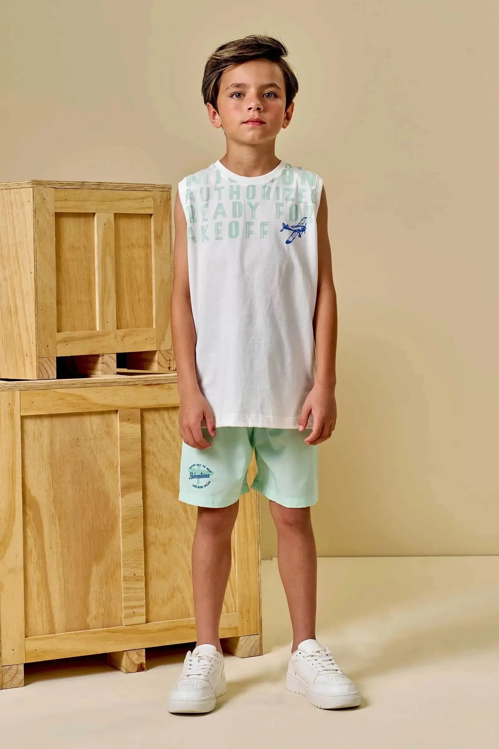 Conjunto de Regata em Meia Malha e Bermuda em Nylon Ergonomic com Elastano 94562 LucBoo Infantil Menino