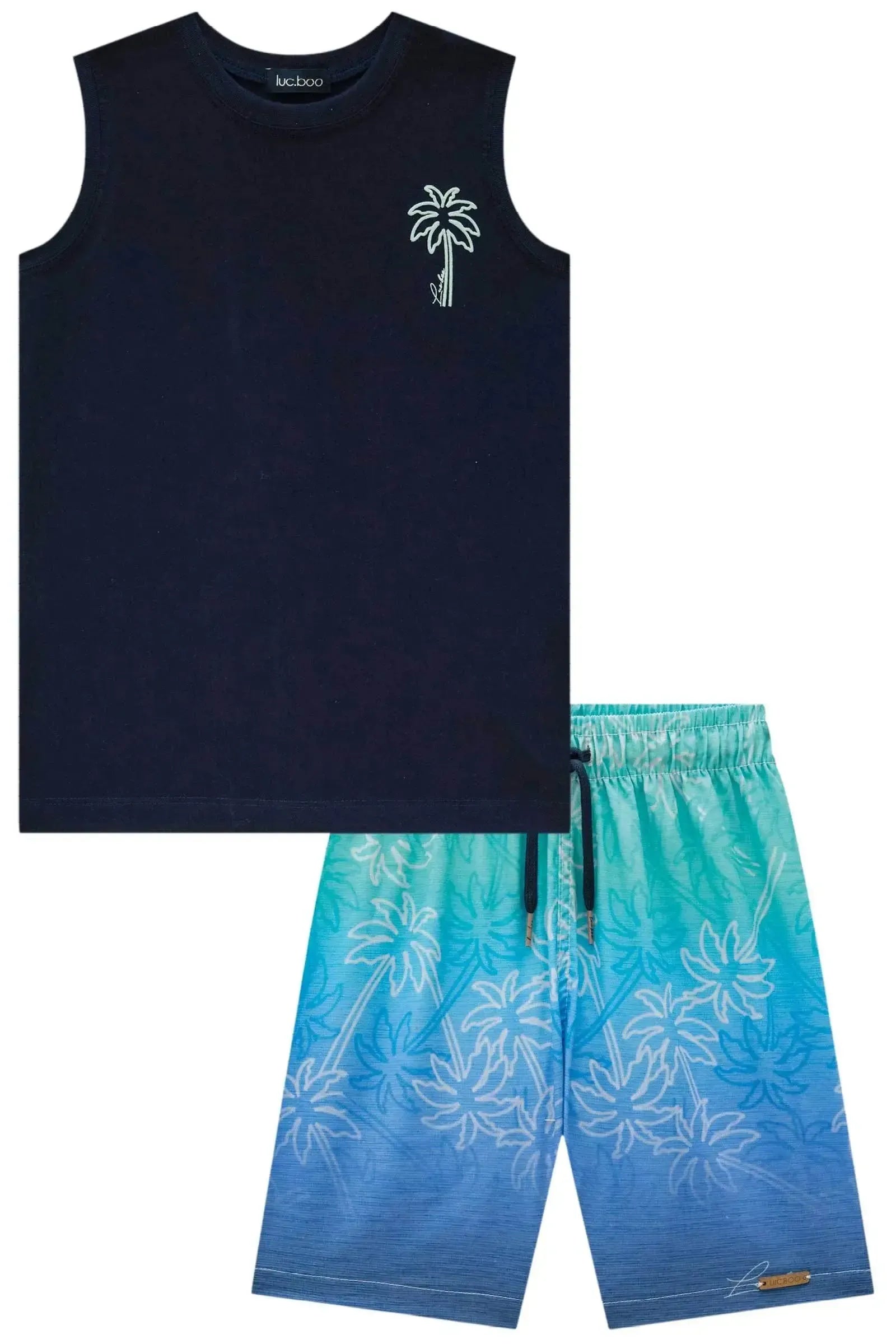 Conjunto de Regata em Meia Malha e Bermuda em Nylon Ergonomic com Elastano 83346 LucBoo Infantil Menino