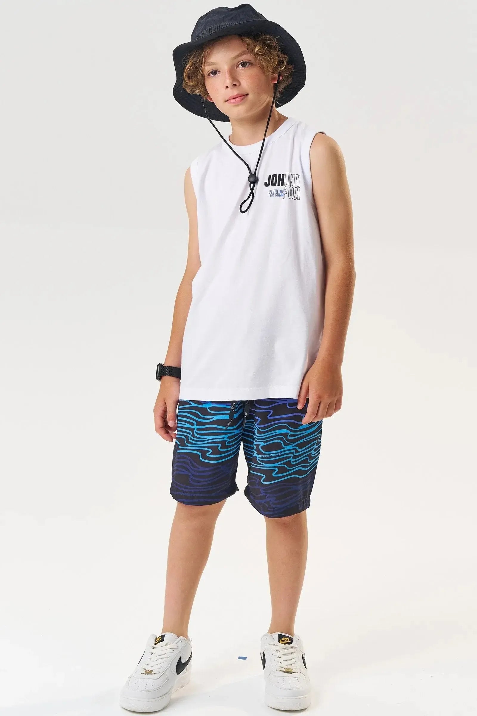 Conjunto de Regata em Meia Malha e Bermuda em Nylon Ergonomic com Elastano 83811 Johnny Fox Teen Menino
