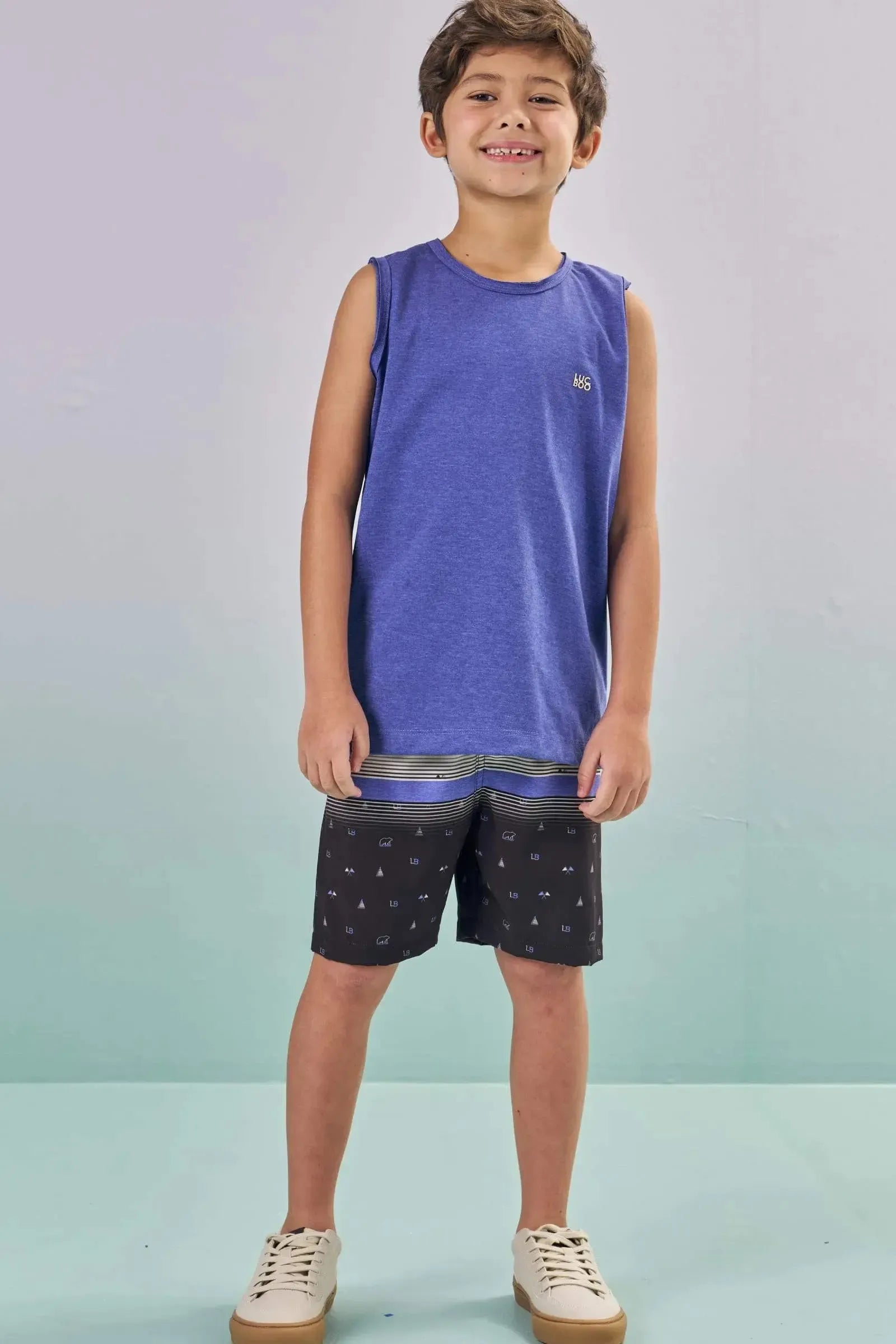 Conjunto de Regata em Meia Malha e Bermuda em Nylon Ergonomic com Elastano 87972 LucBoo Infantil Menino