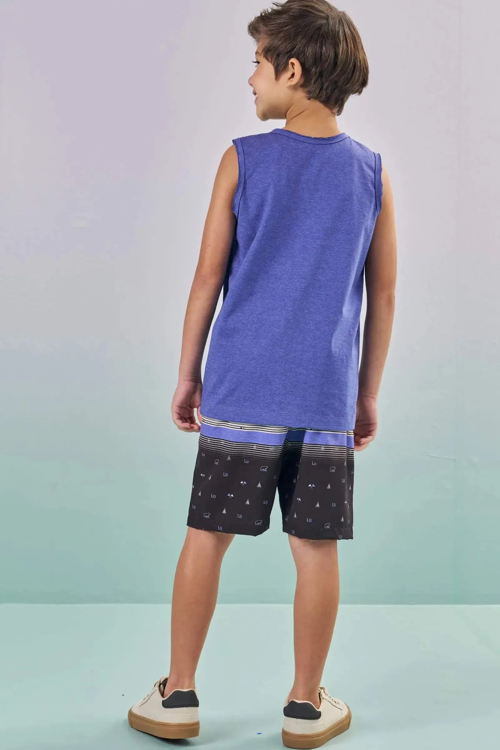 Conjunto de Regata em Meia Malha e Bermuda em Nylon Ergonomic com Elastano 87972 LucBoo Infantil Menino