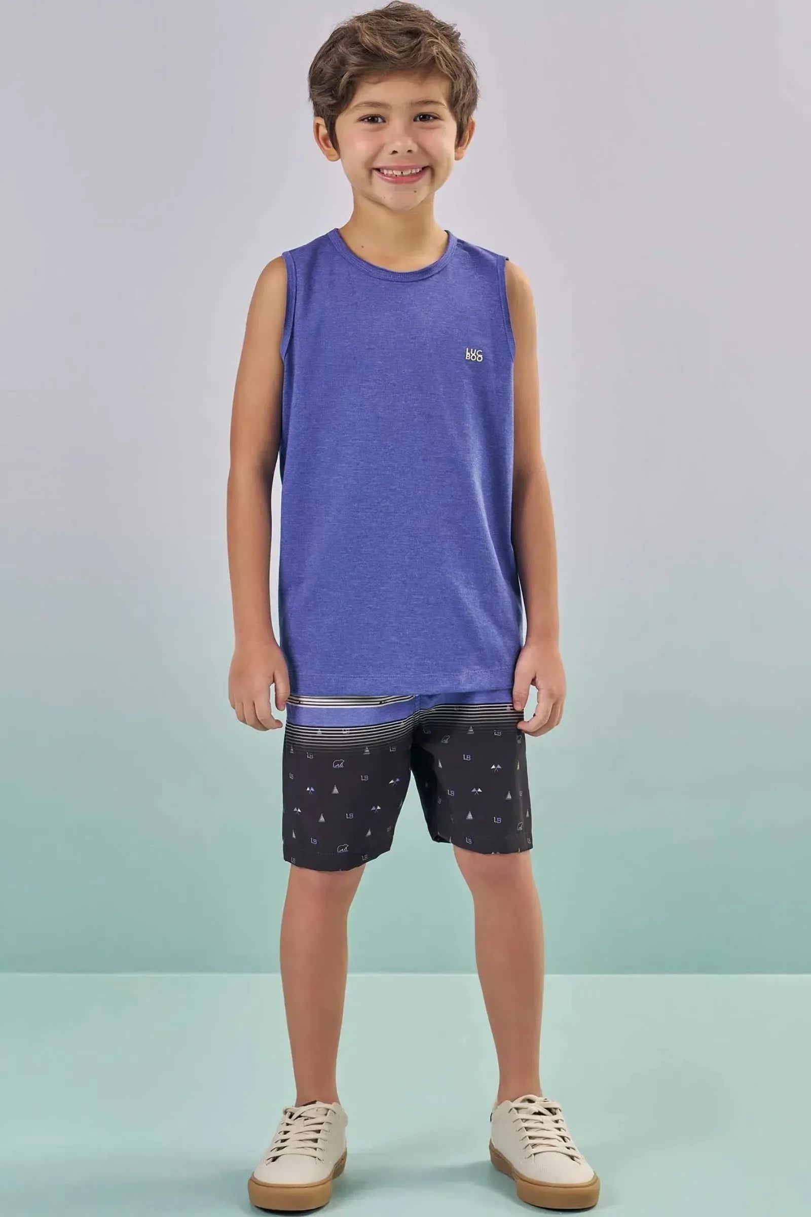 Conjunto de Regata em Meia Malha e Bermuda em Nylon Ergonomic com Elastano 87972 LucBoo Infantil Menino
