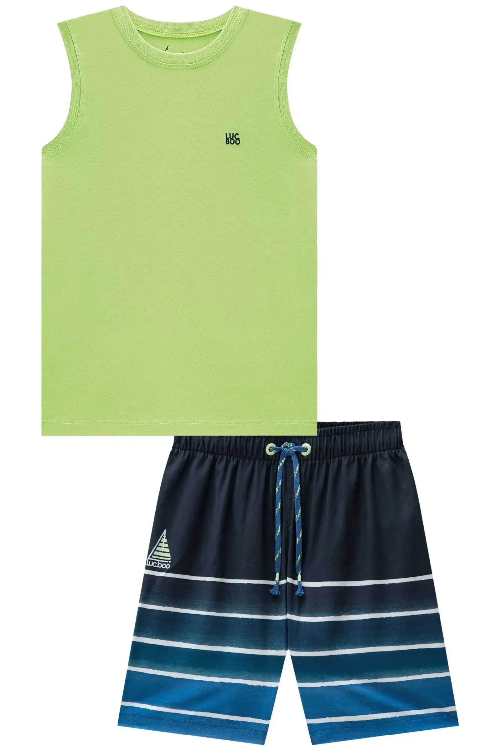 Conjunto de Regata em Meia Malha e Bermuda em Nylon Ergonomic com Elastano 88812 LucBoo Infantil Menino