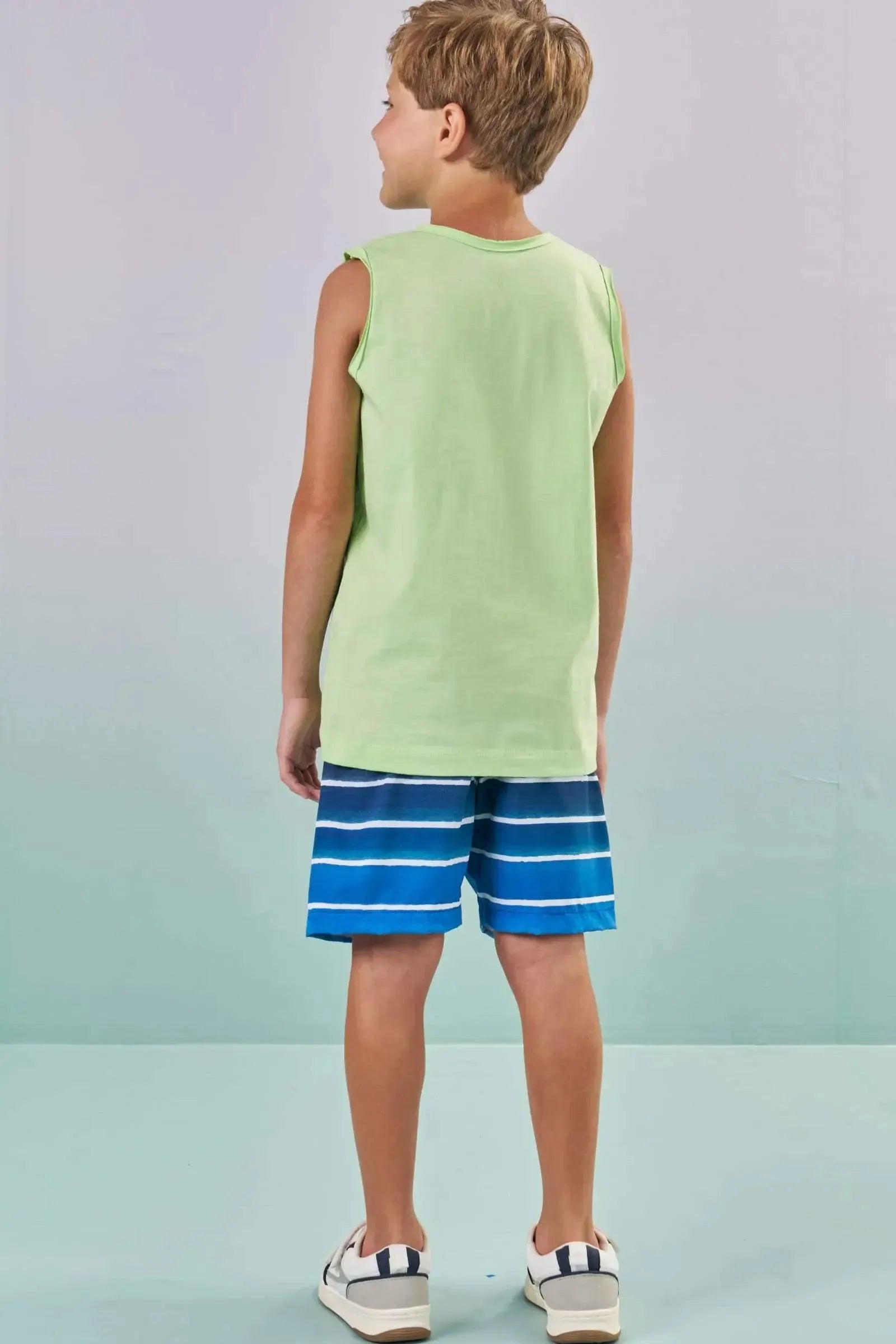 Conjunto de Regata em Meia Malha e Bermuda em Nylon Ergonomic com Elastano 88812 LucBoo Infantil Menino