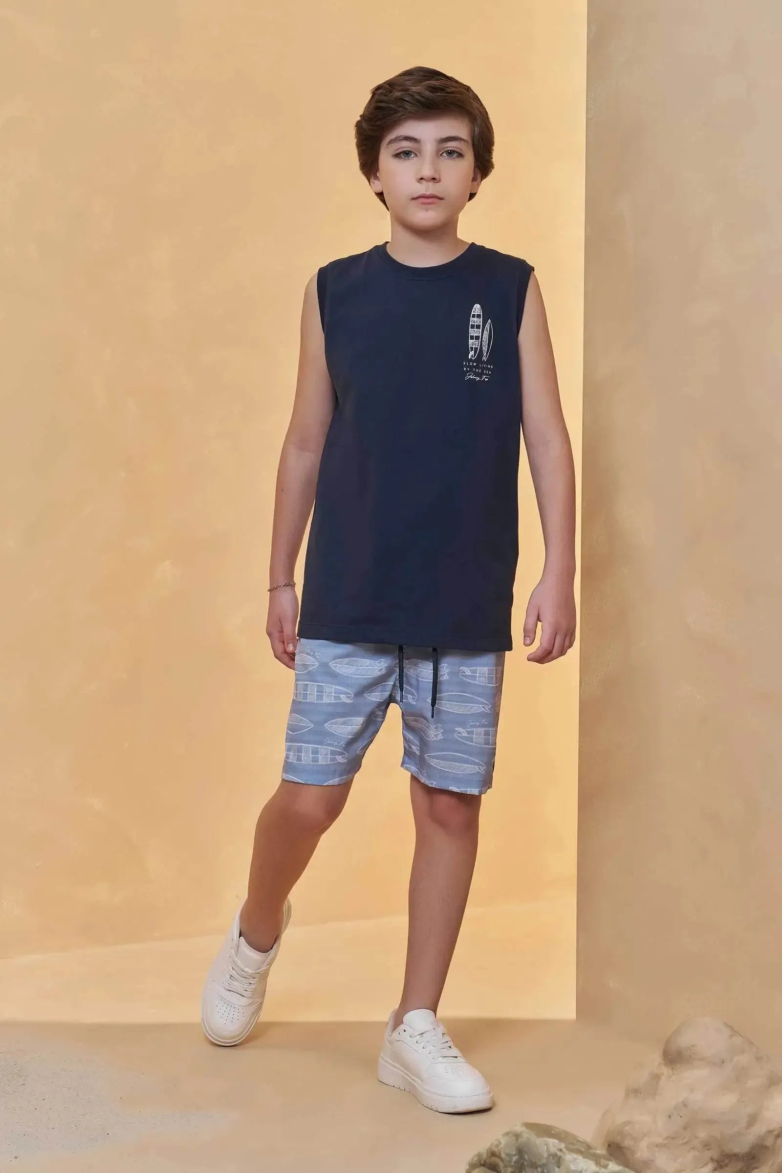 Conjunto de Regata em Meia Malha e Bermuda em Nylon Ergonomic com Elastano 96718 Johnny Fox Teen Menino