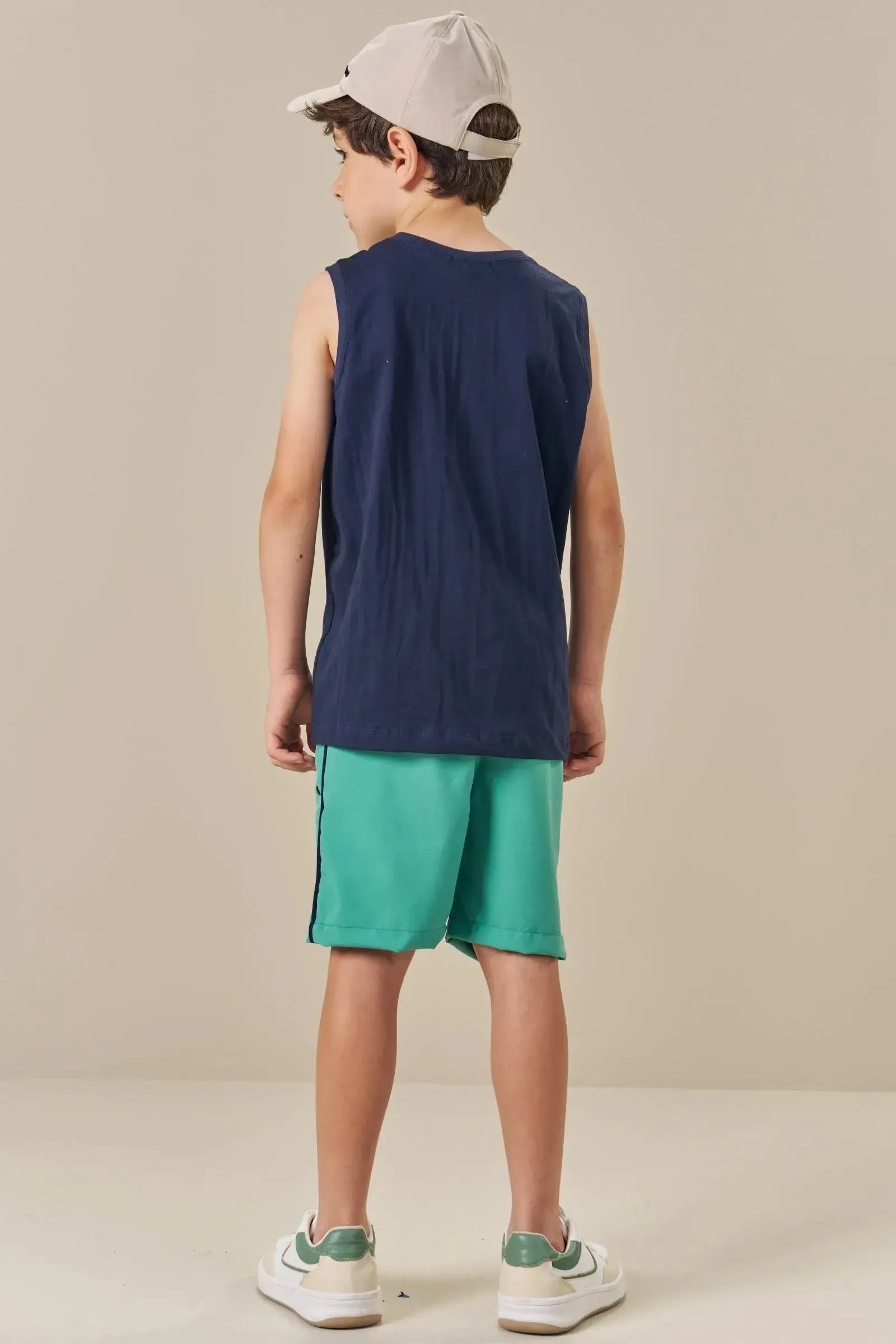 Conjunto de Regata em Meia Malha e Bermuda em Nylon Tecnospan com Elastano 85135 LucBoo Infantil Menino