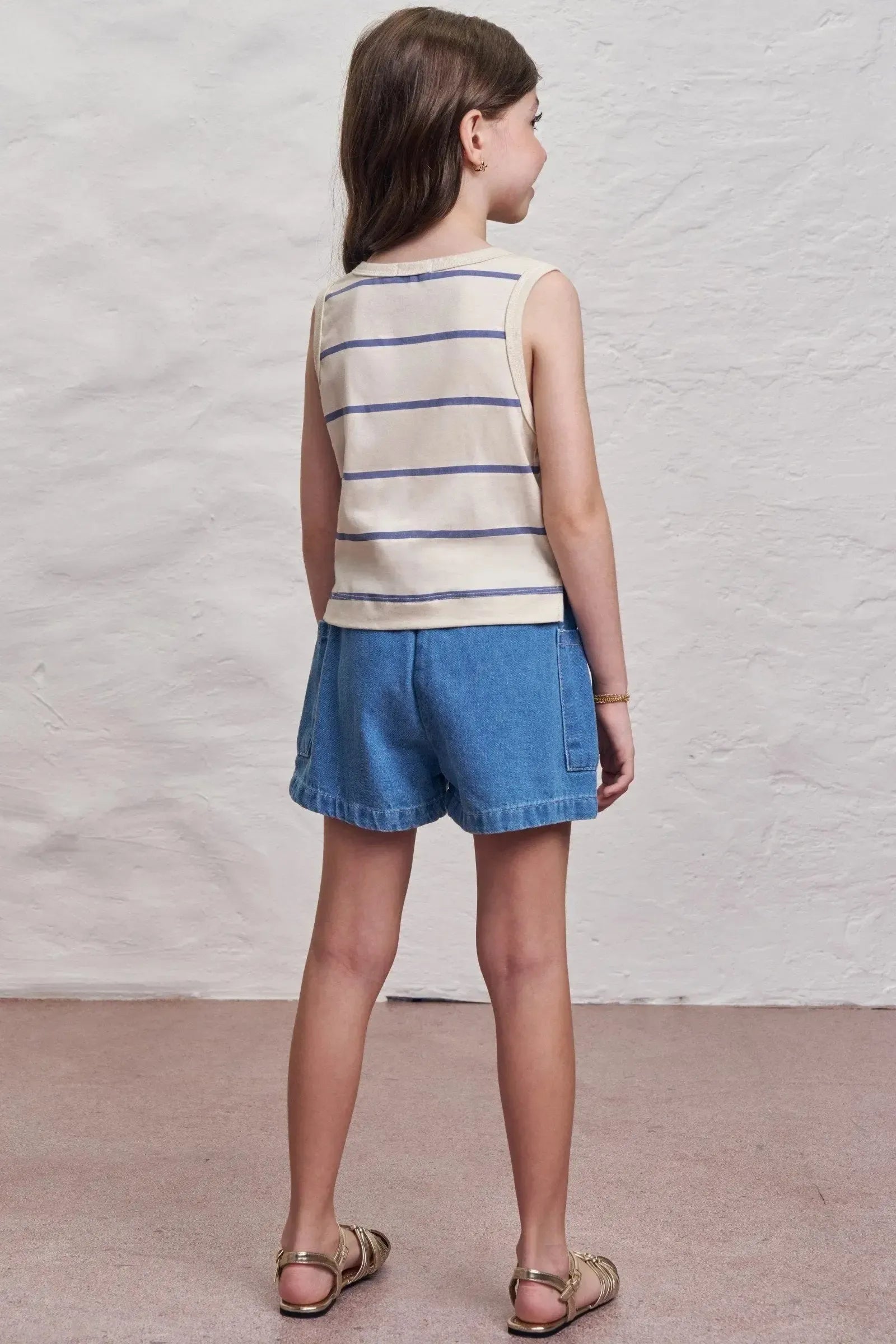 Conjunto de Regata em Meia Malha e Shorts em Jeans Wishita 98892 Infanti Infantil Menina