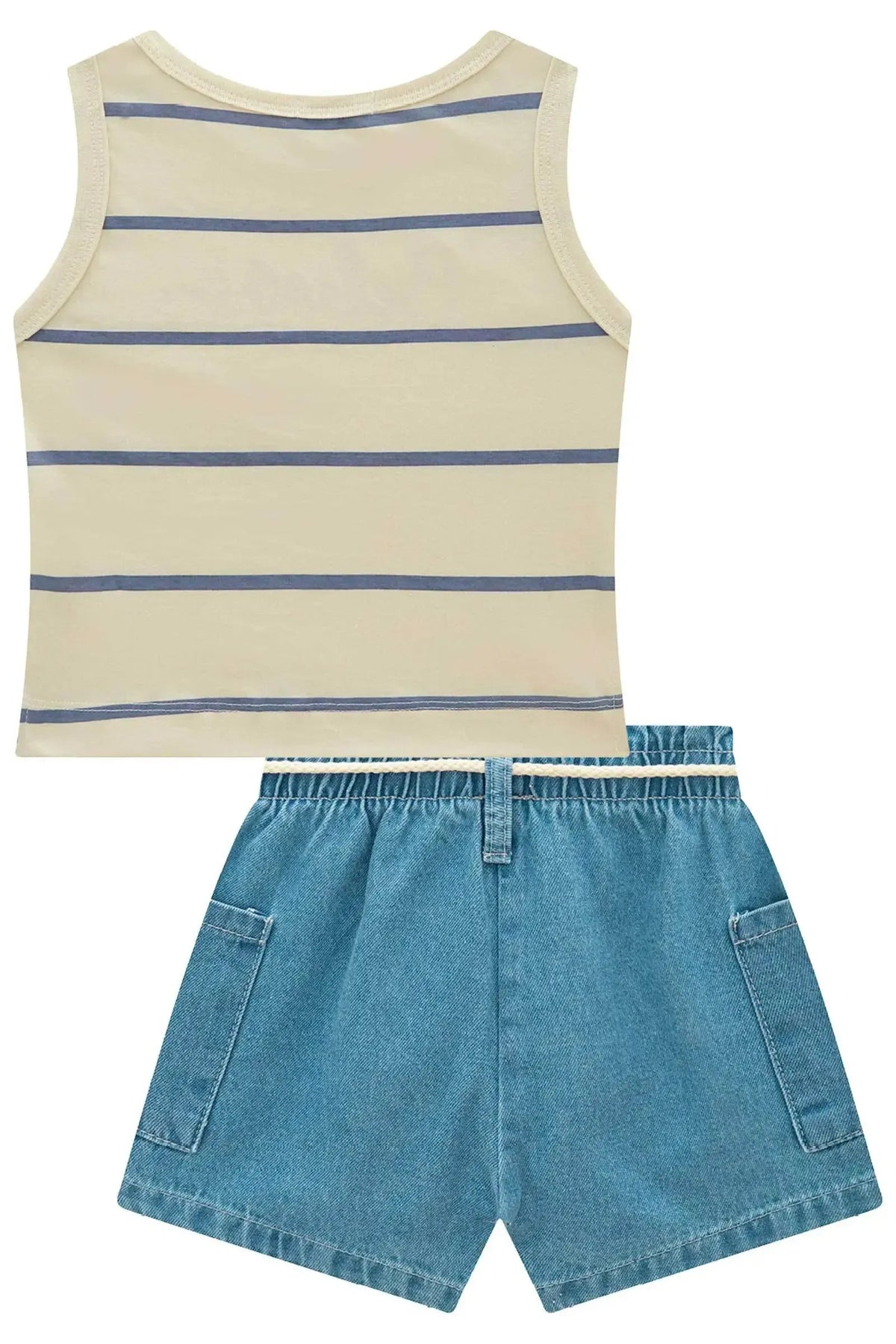 Conjunto de Regata em Meia Malha e Shorts em Jeans Wishita 98892 Infanti Infantil Menina