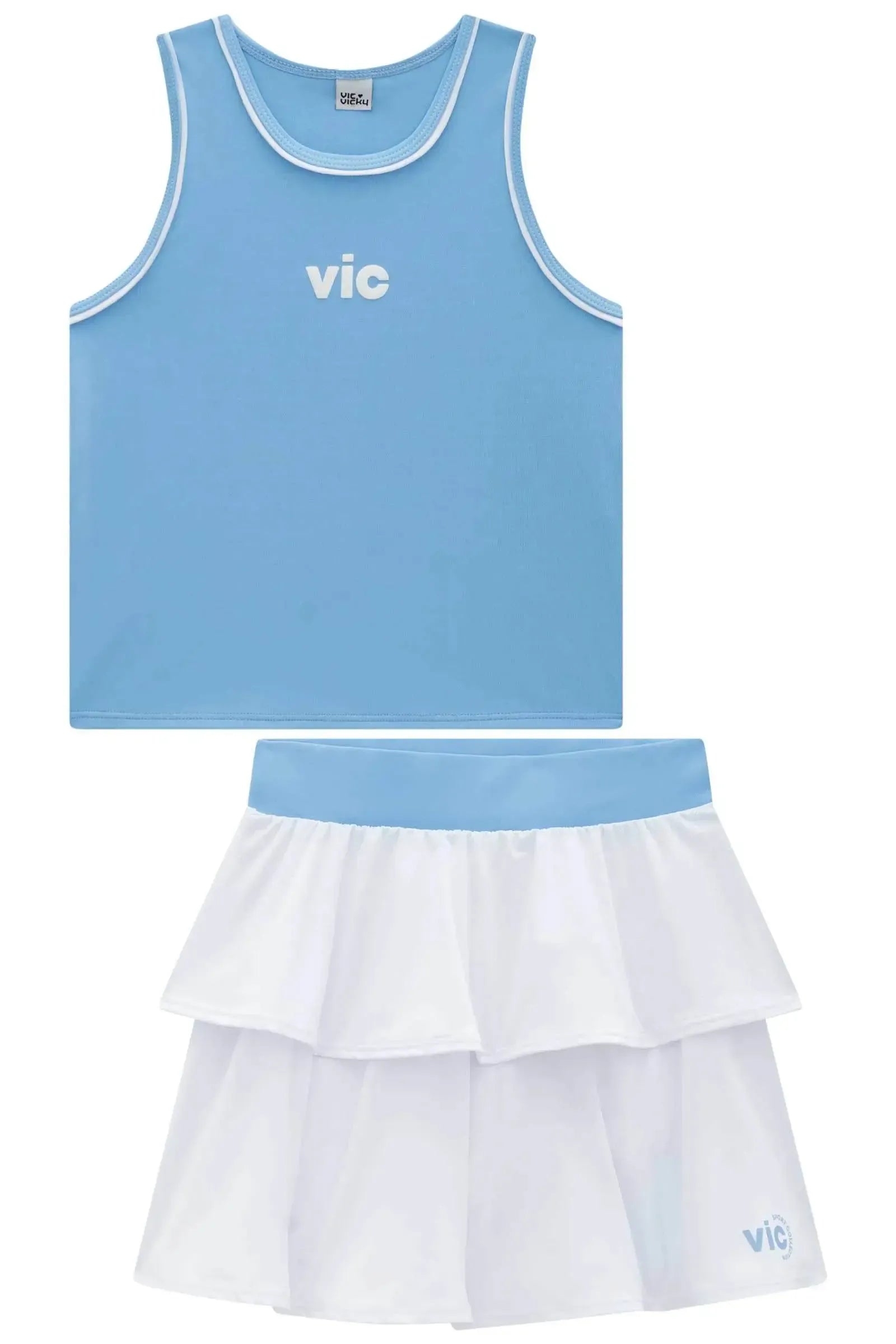 Conjunto de Regata em Poliamida e Saia em Malha Yuki com Shorts Embutido 96536 Vic&Vicky Teen Menina