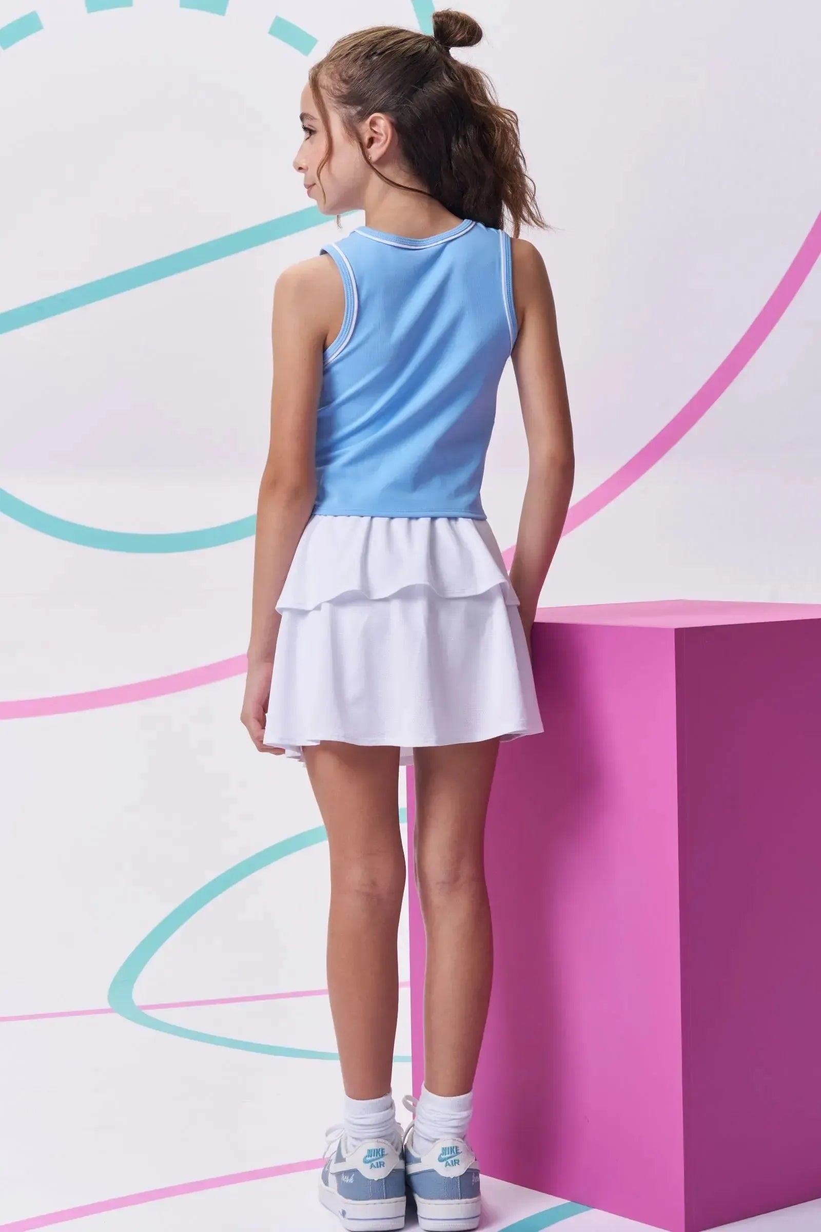 Conjunto de Regata em Poliamida e Saia em Malha Yuki com Shorts Embutido 96536 Vic&Vicky Teen Menina