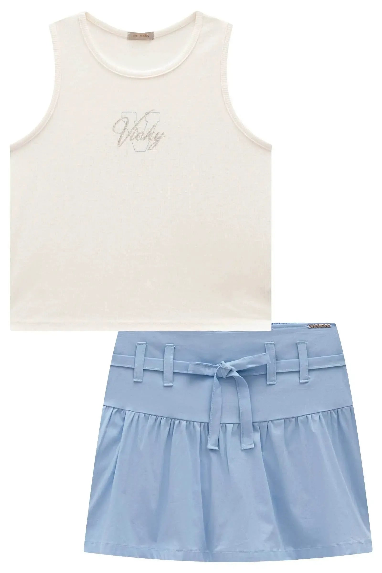 Conjunto de Regata em Poliamida e Short Saia em Tricoline com Elastano 92915 Vic&Vicky Teen Menina