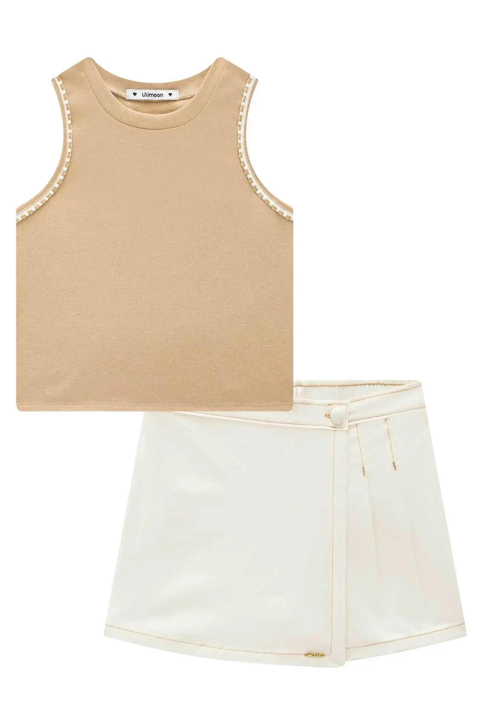 Conjunto de Regata em Ribana 1x1 e Short Saia em Sarja com Elastano 95507 Lilimoon Teen Menina