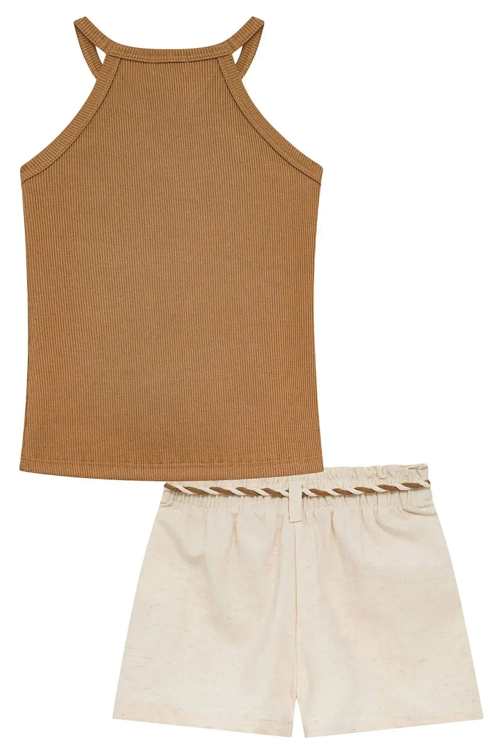 Conjunto de Regata em Soft Line e Shorts em Linho Santorini com Elastano 94802 Kukiê Infantil Menina