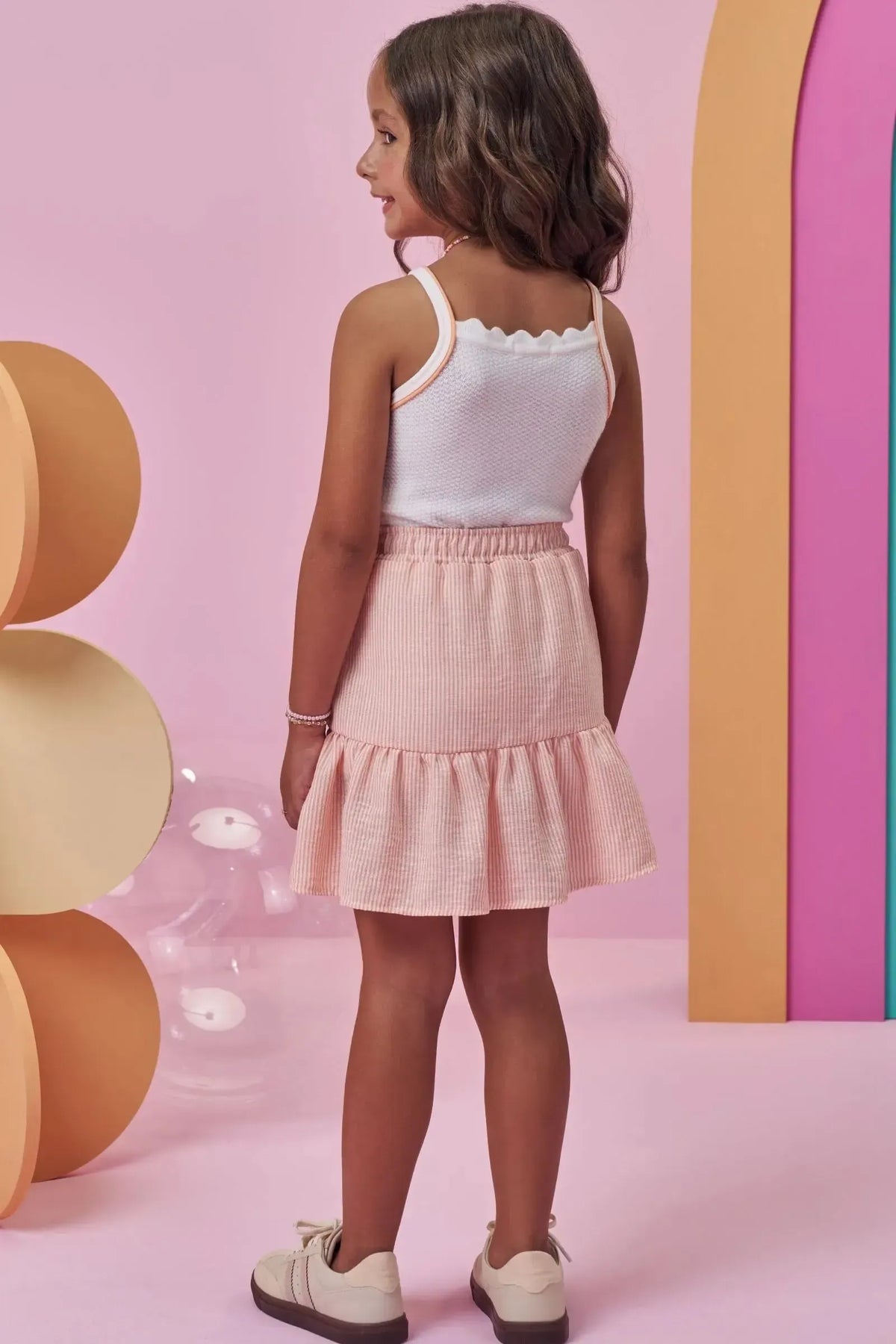 Conjunto de Regata em Tricot Prime e Saia em Tricoline (Com Short Embutido) 98057 Kukiê Infantil Menina