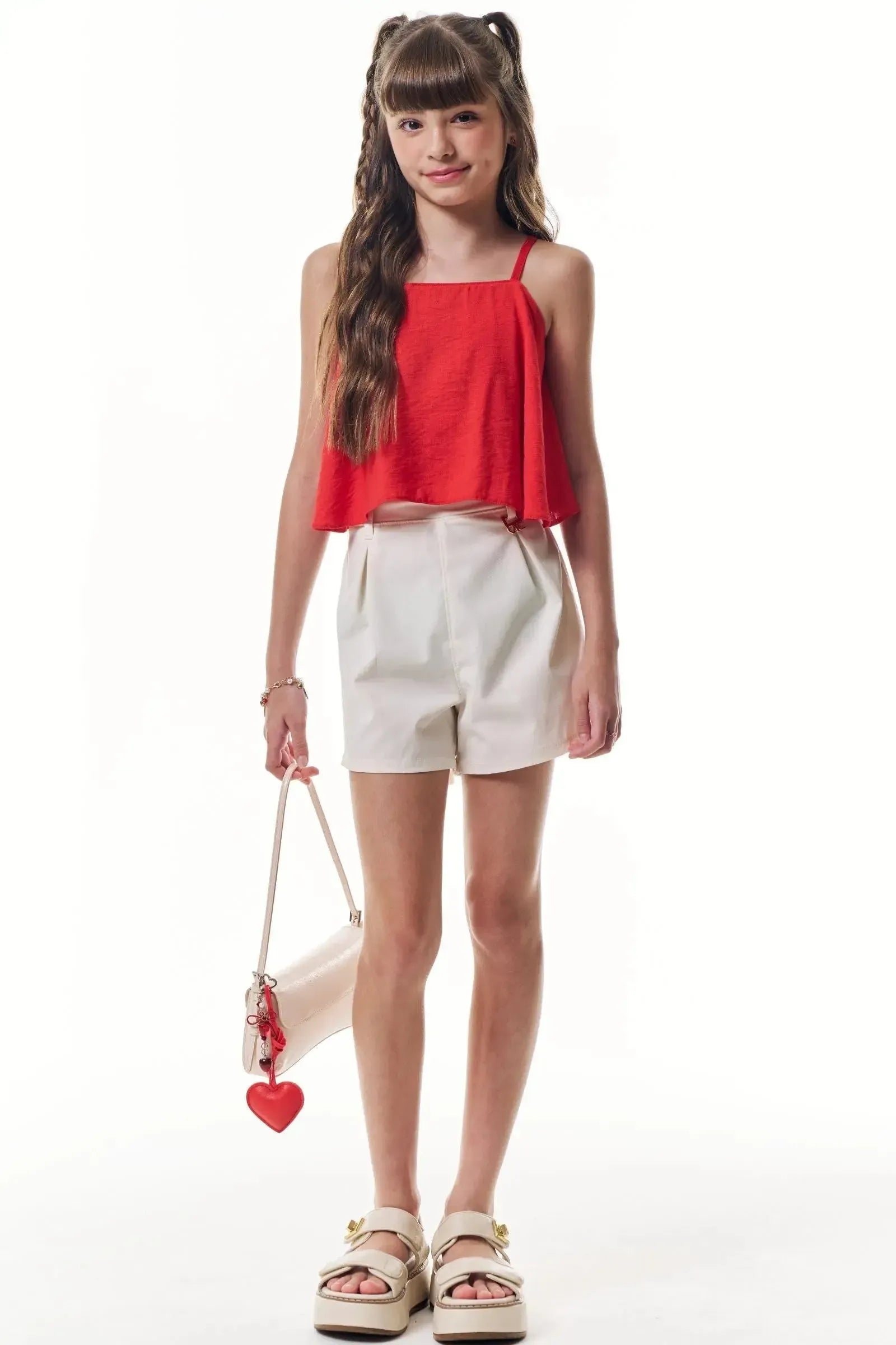 Conjunto de Regata em Viscose Aruba e Shorts em Alfaiataria Tecno Cargo 95952 Vic&Vicky Teen Menina